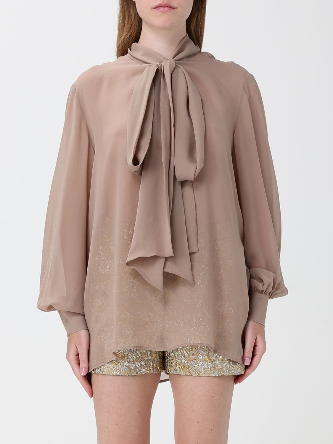 Collini Milano 1937 Chiffon Blouse with Scarf Collar and Balloon Sleeves