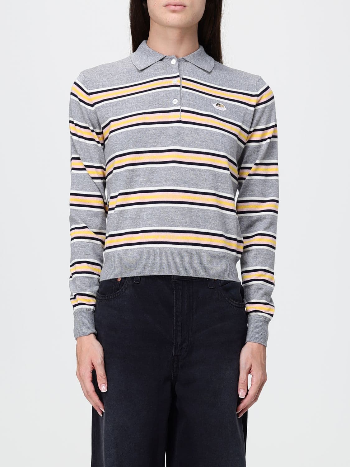 Fiorucci Striped Long-Sleeve Merino Wool Knit Polo
