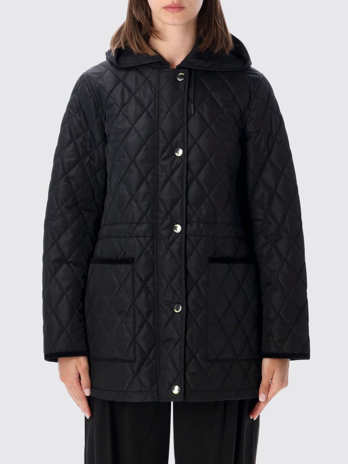 Burberry Hooded Quilted Knee-Length Down Jacket in Nylon