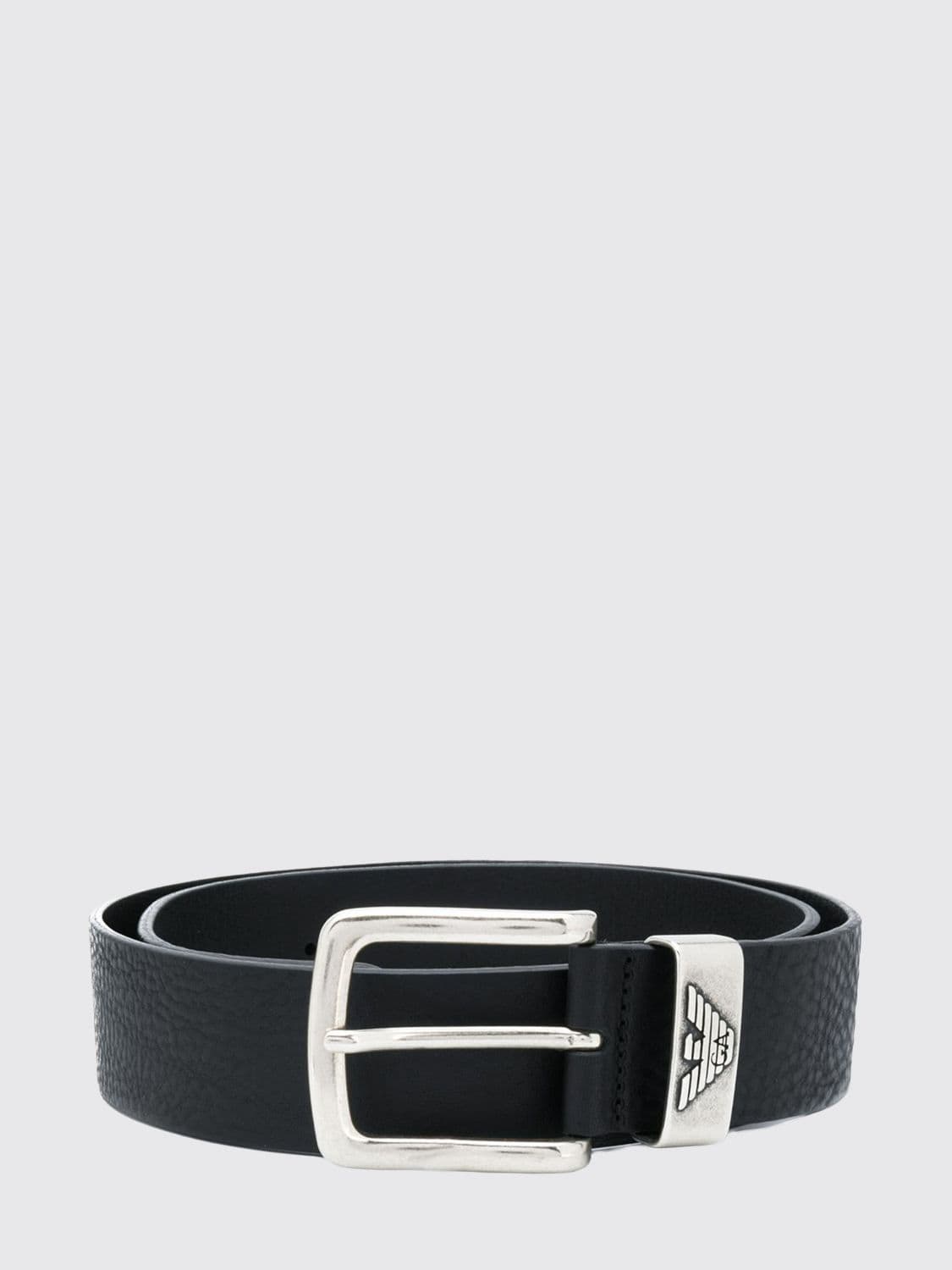 Emporio Armani Monogram Tumbled Leather Belt with Eagle Buckle