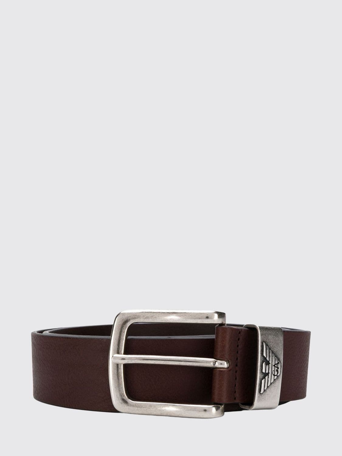 Emporio Armani Monogram Tumbled Leather Belt with Eagle Buckle