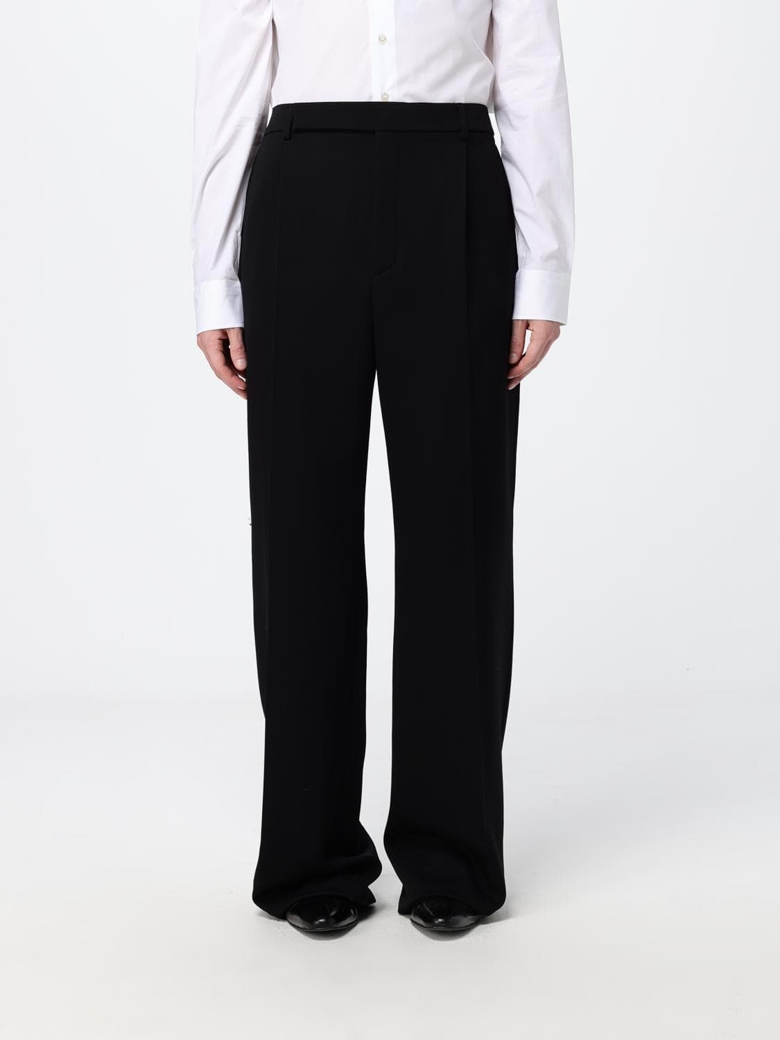 Saint Laurent Wide-Leg Wool Tailored Trousers with a Mid-Rise Waist