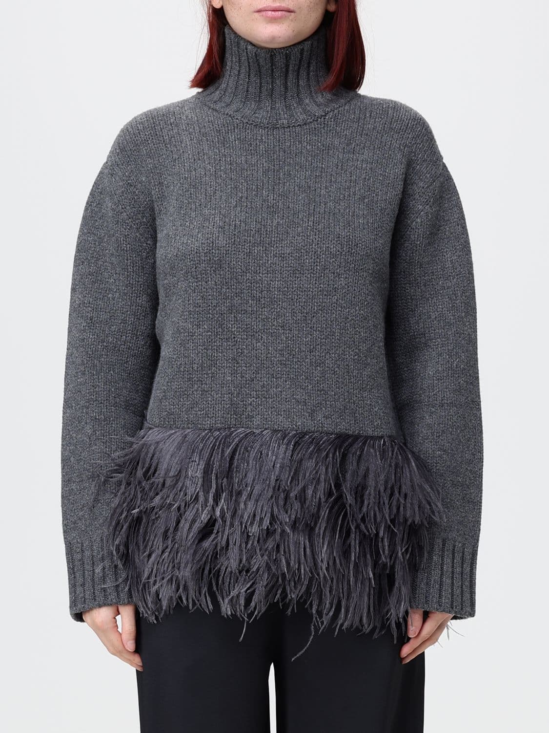 Fabiana Filippi Wool and Alpaca Blend Roll Neck Jumper with Feather Application