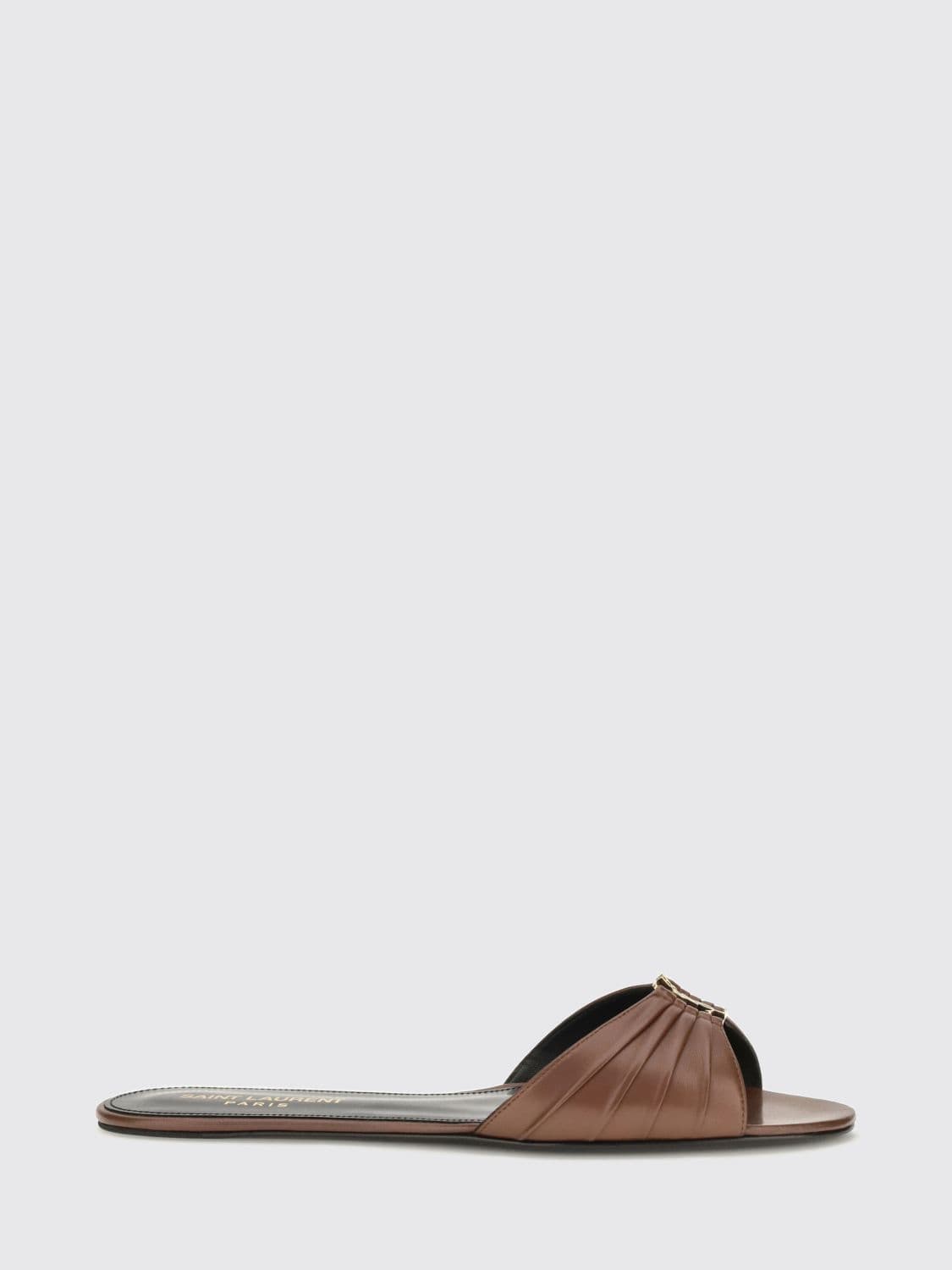Saint Laurent Babylone Flat Sandals in Calfskin Leather with YSL Monogram