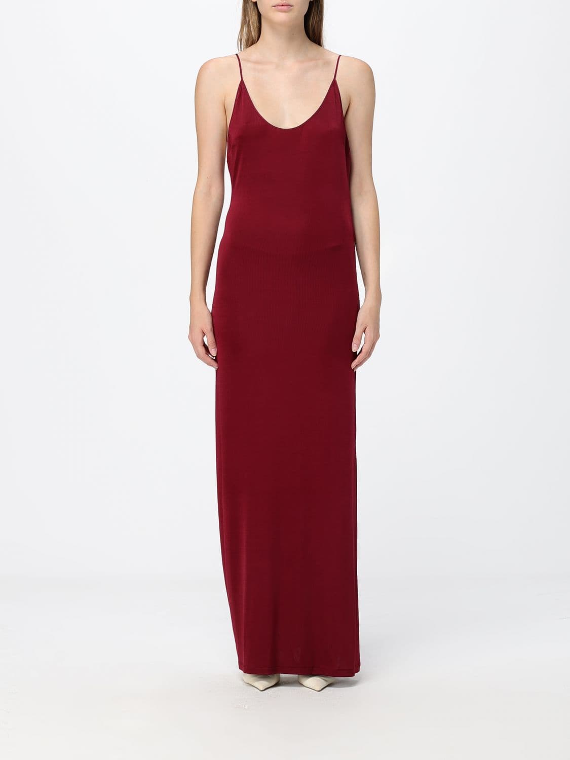 Saint Laurent Long Slip Dress in Stretch Viscose with Thin Straps