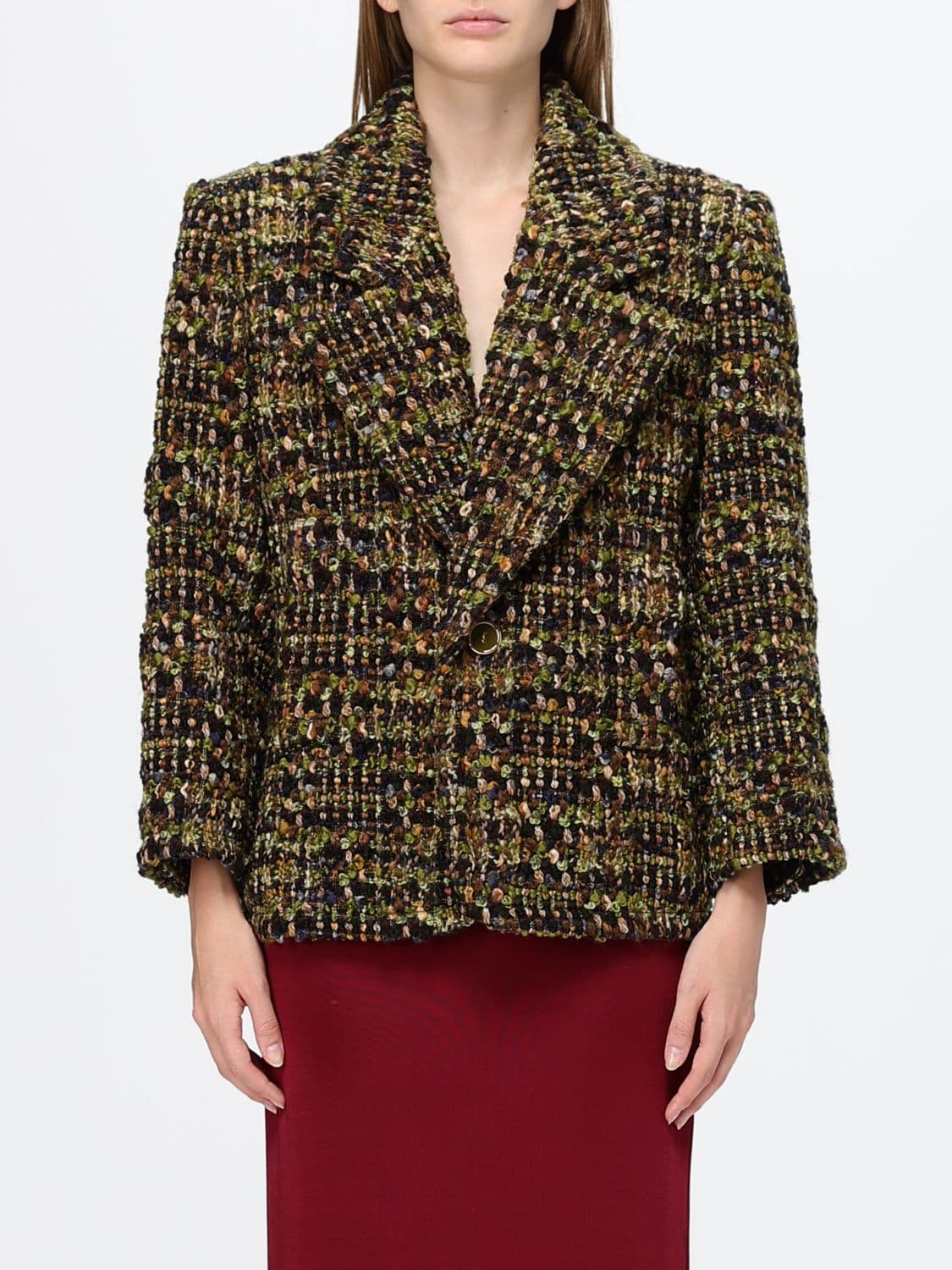 Saint Laurent Striped Wool Tweed Cropped Blazer with Oversized Shoulders · 38