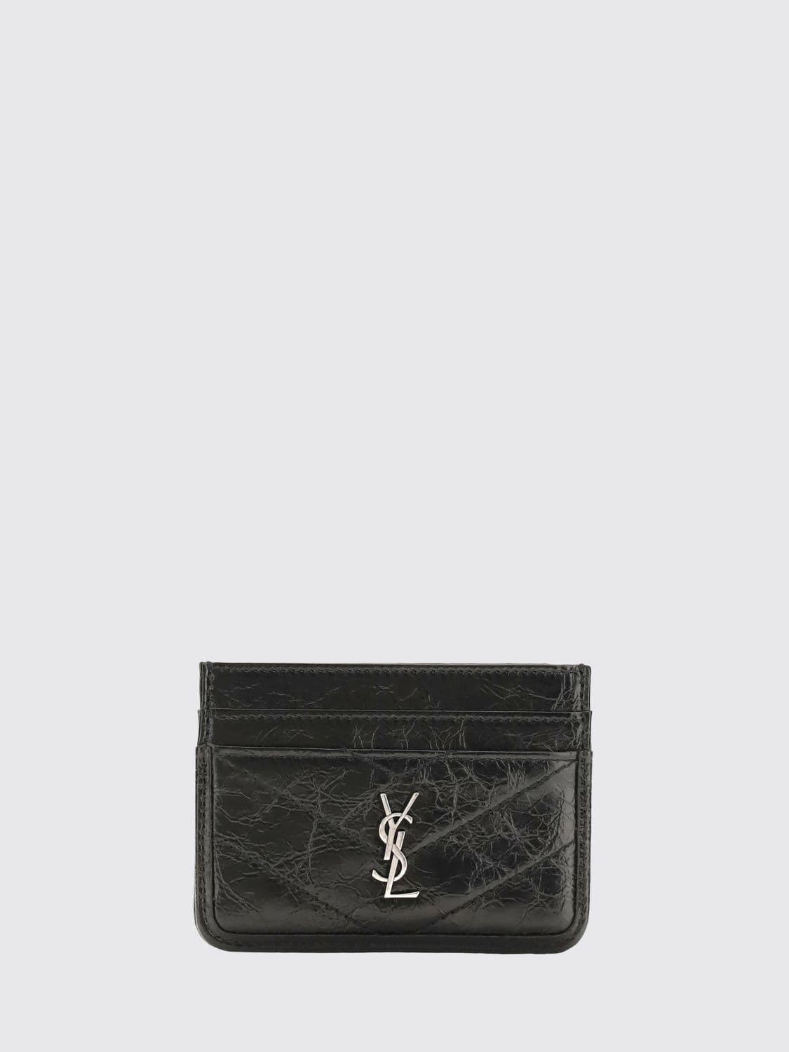 Saint Laurent Niki Chevron Leather Card Holder with YSL Monogram · OS