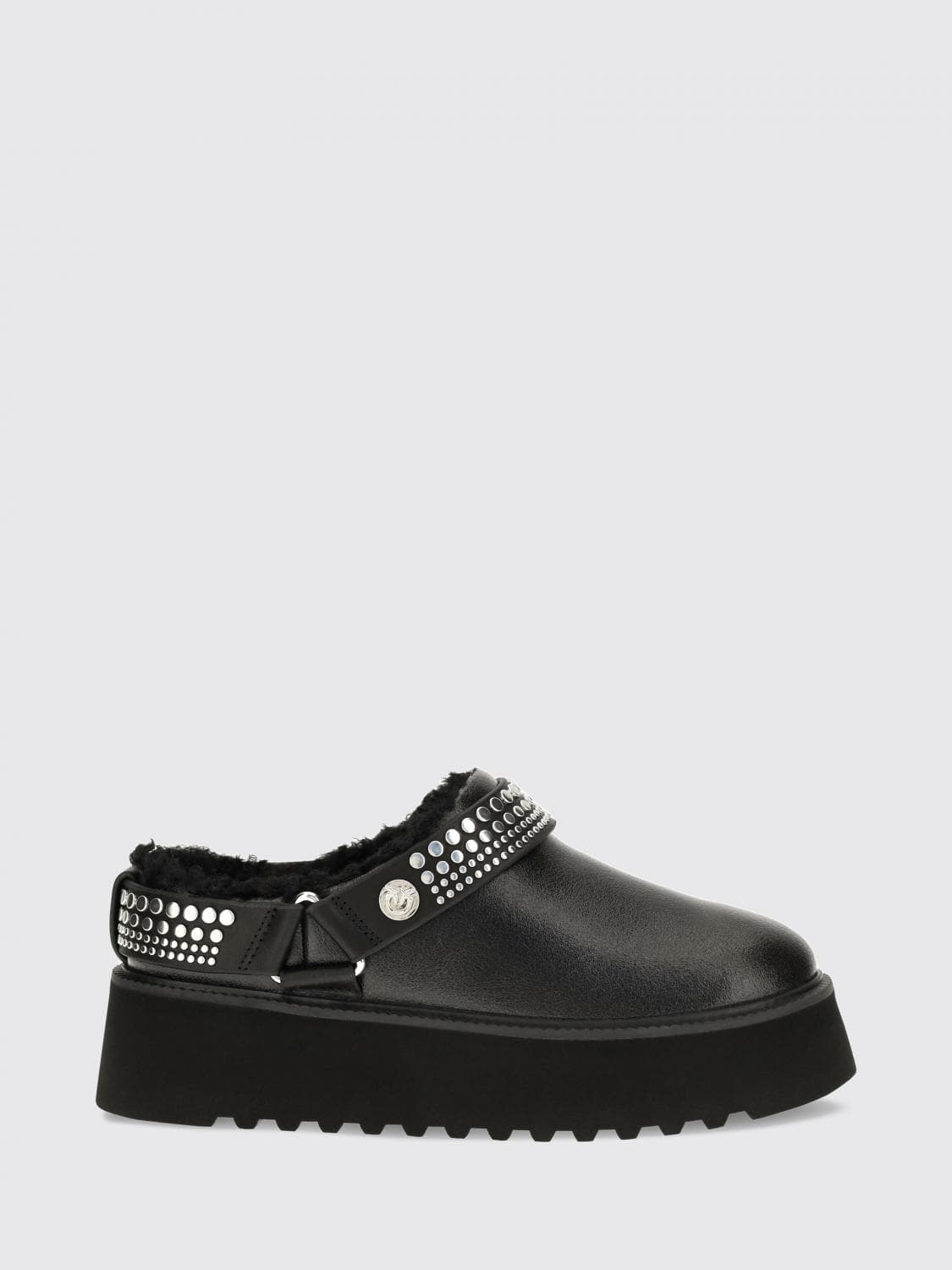 Pinko Martina Leather Snow Boots with Studs and Shearling Lining on a Platform Sole