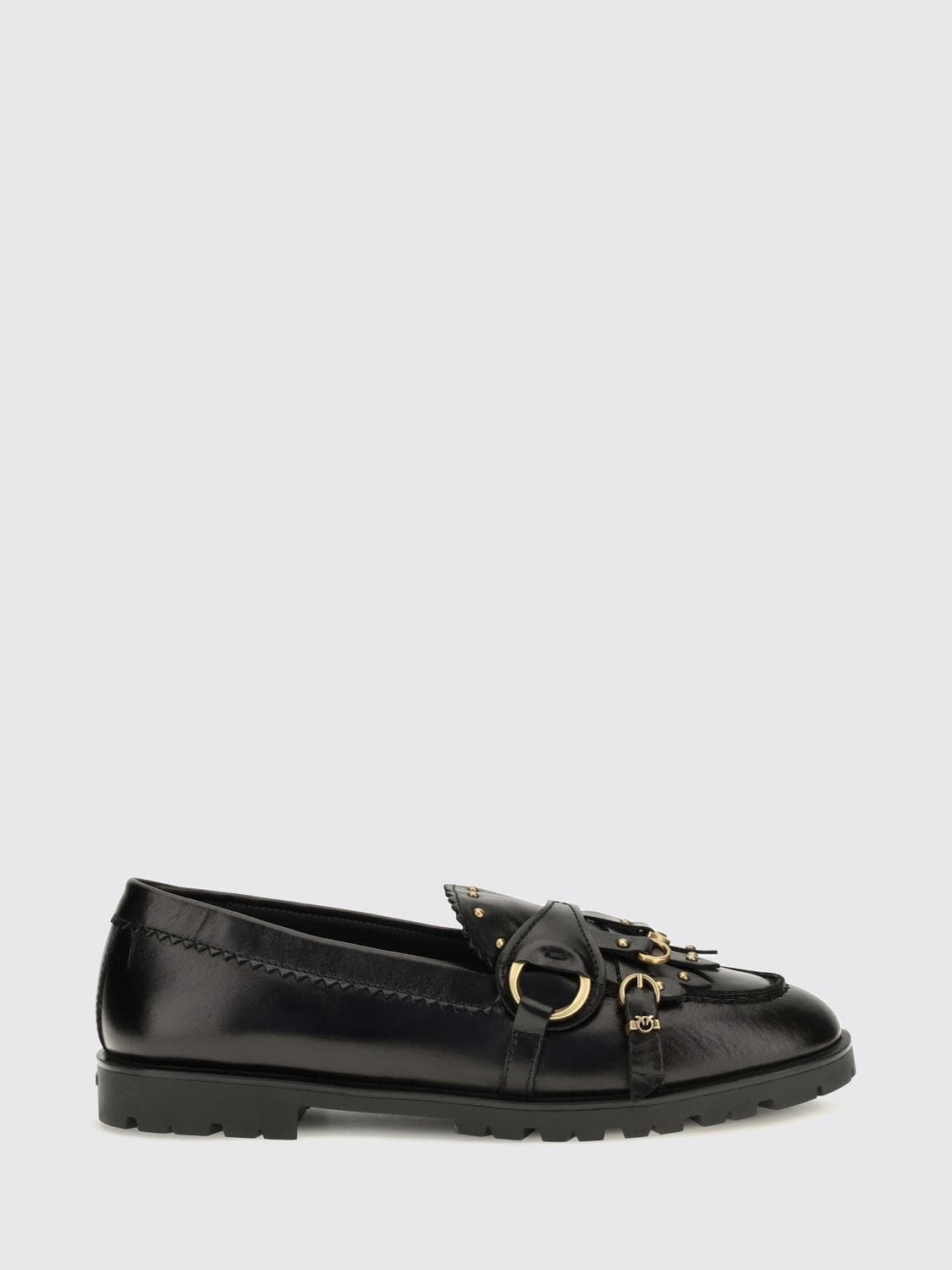 Pinko Leather Penny Loafers with Fringes and Lug Sole