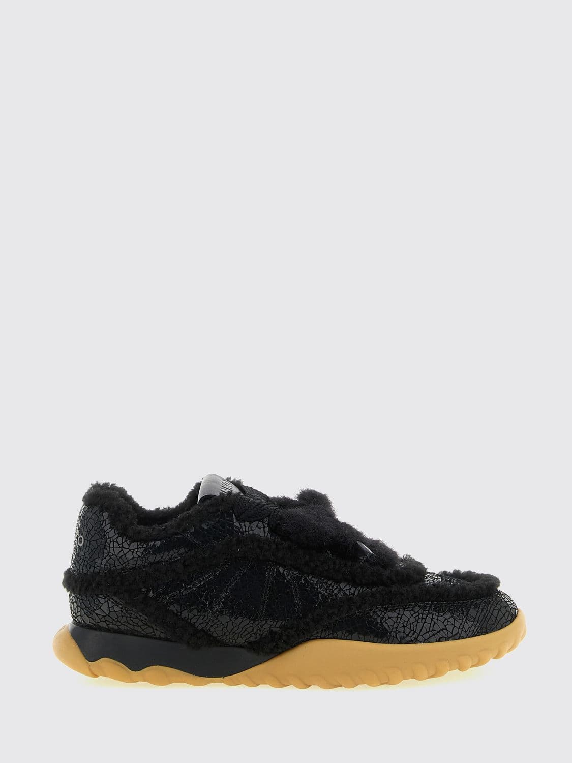 Pinko Gea Low Top Sneakers in Leather with Shearling Lining and Rubber Sole