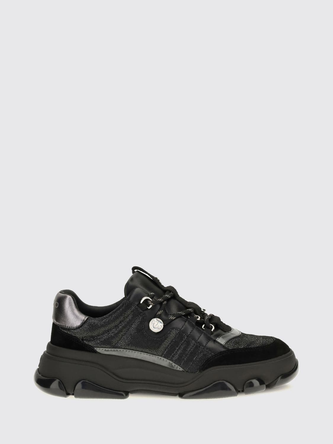 Pinko Athena Crackled Leather and Suede Sneakers with Love Birds Logo
