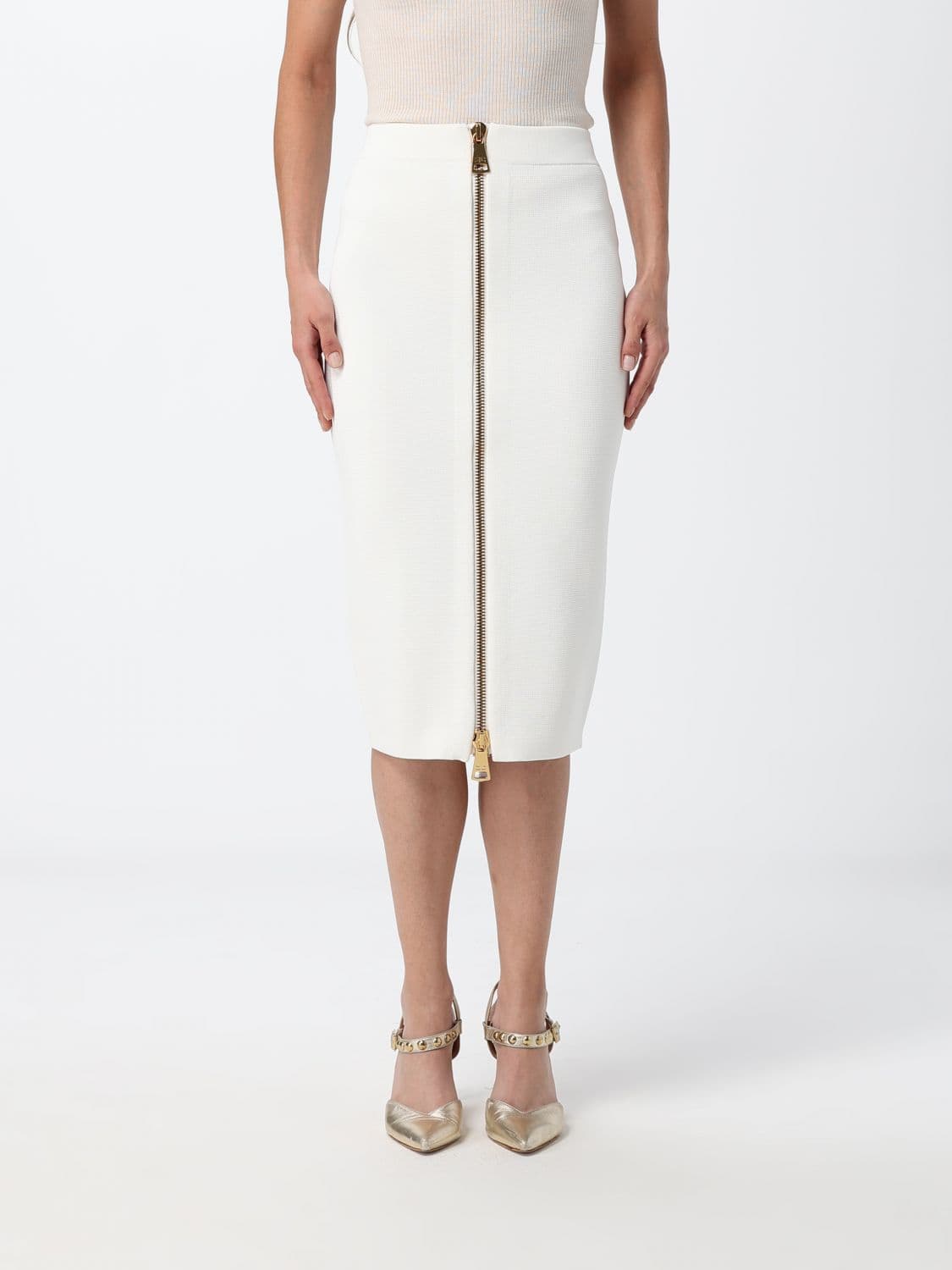 Elisabetta Franchi High-Waisted Midi Pencil Skirt in Jersey