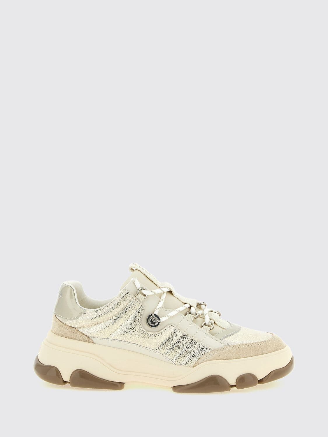 Pinko Athena Low-Top Sneakers in Laminated and Suede Leather with Love Birds Logo