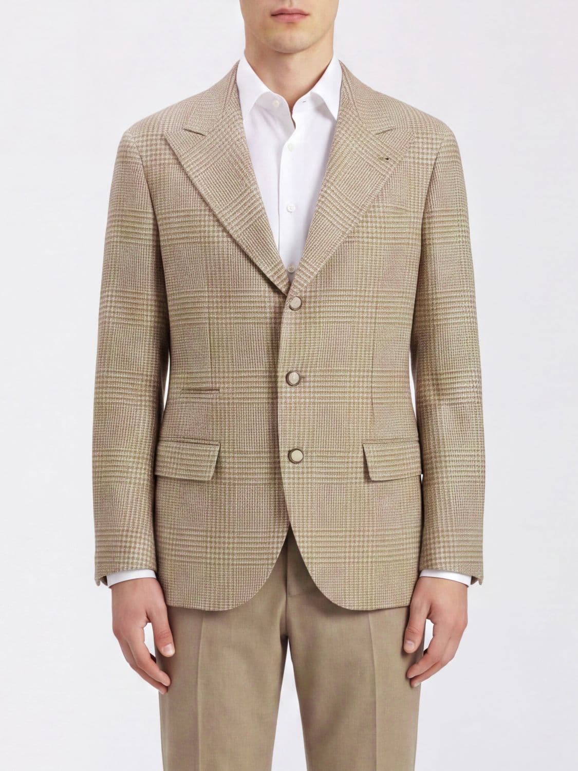 Brunello Cucinelli Prince of Wales Single-Breasted Blazer in Wool and Cashmere