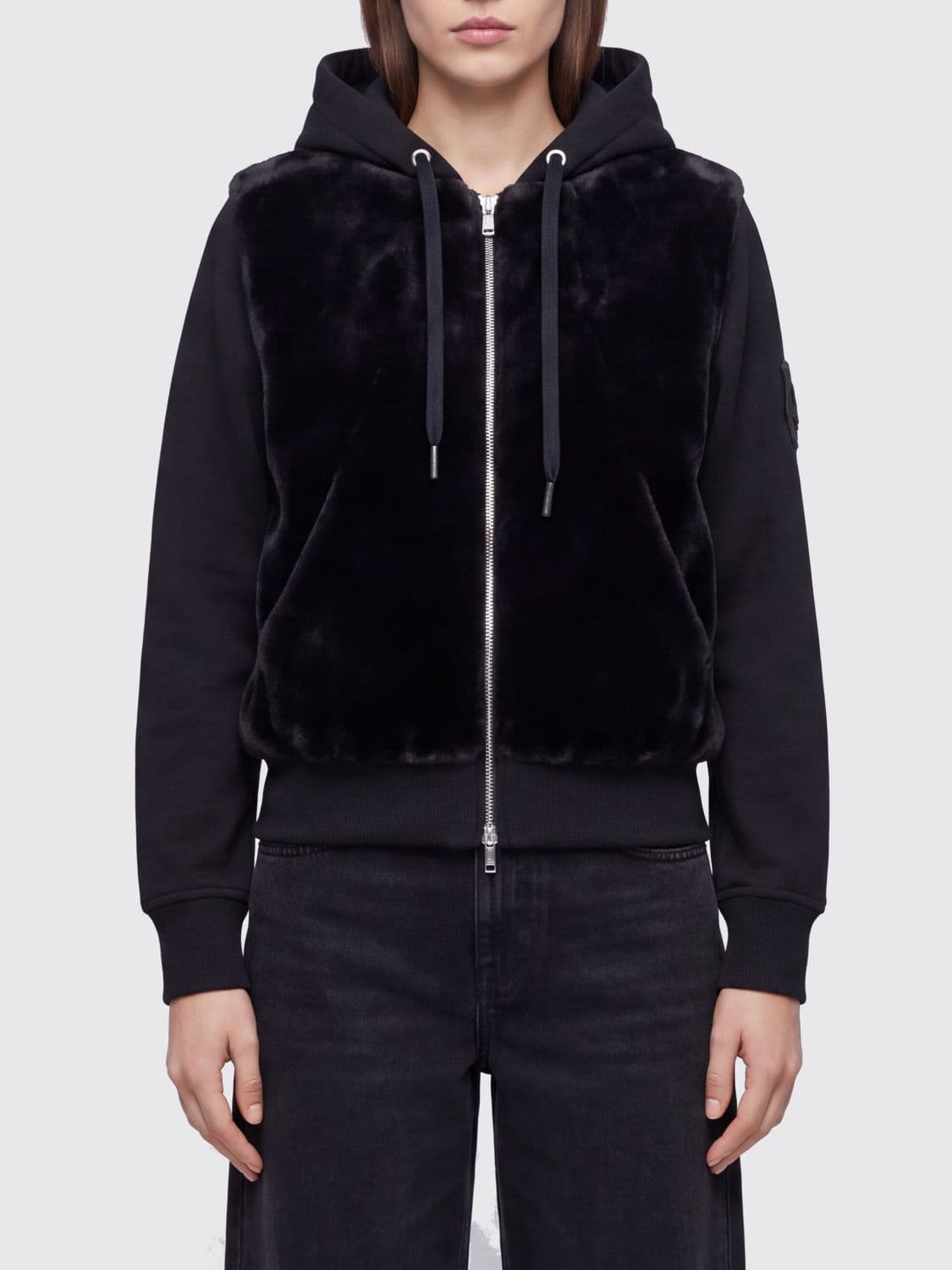 Moose Knuckles Cotton Velvet Zip-Up Hoodie with Logo