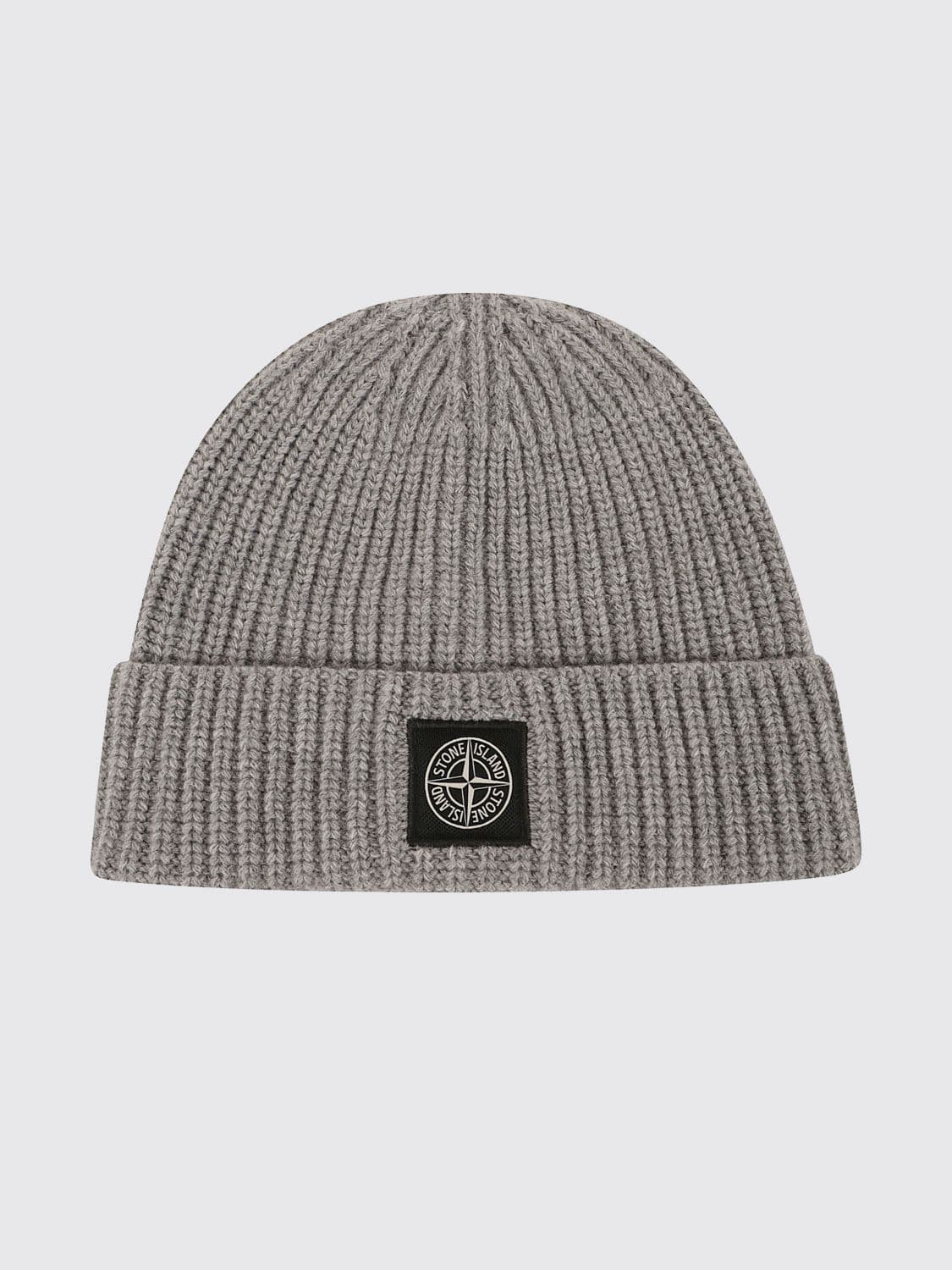 Stone Island Ribbed Virgin Wool Beanie Hat with Compass Logo · OS