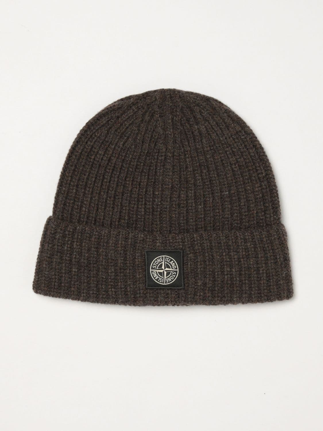 Stone Island Ribbed Virgin Wool Beanie Hat with Compass Logo · OS