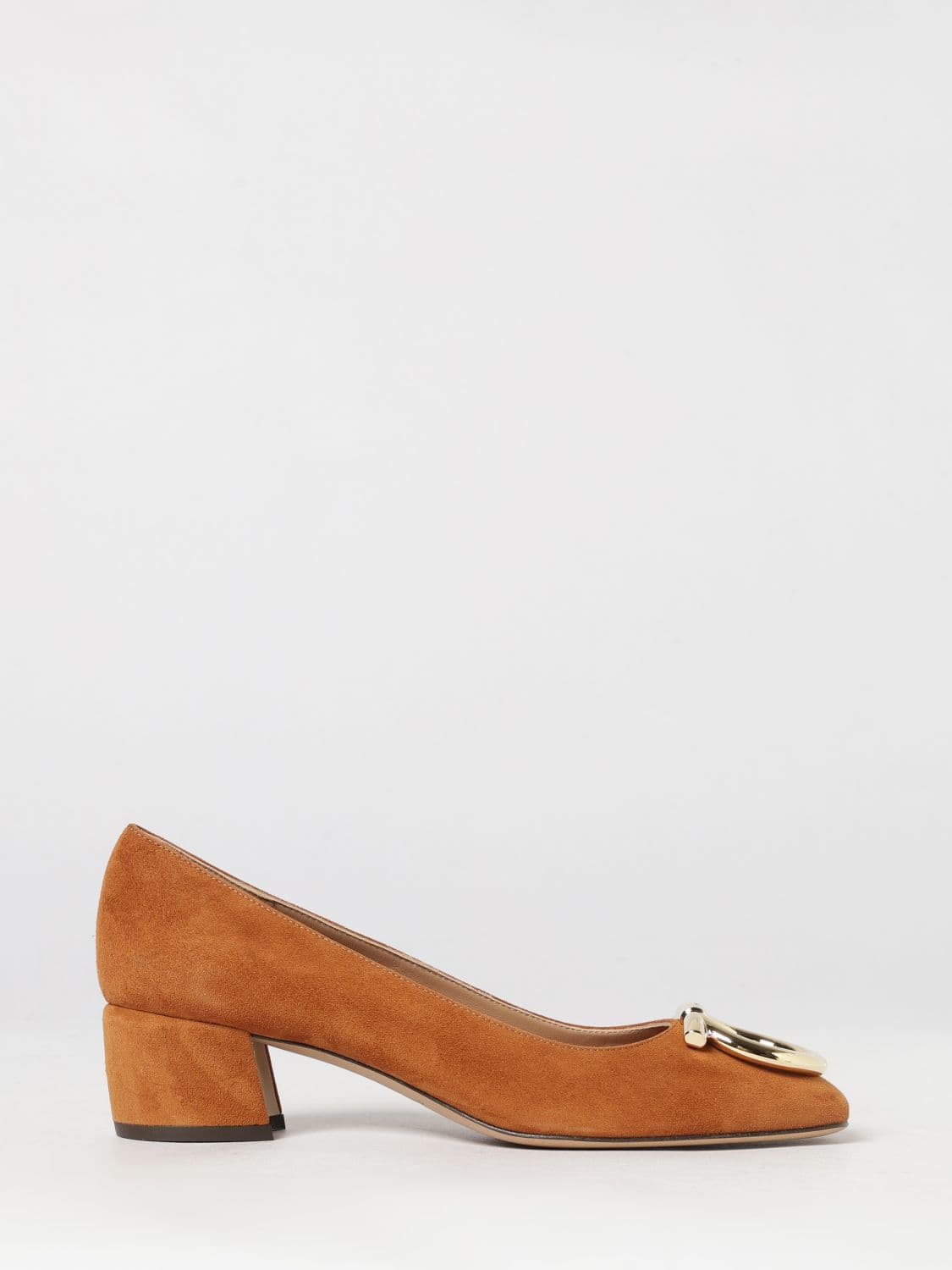 Ferragamo Maxi Gancini Pumps in Suede Leather with a Low Block Heel