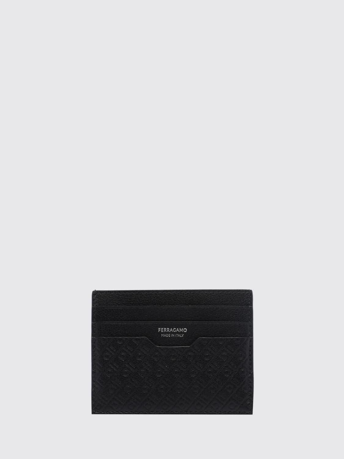Ferragamo Embossed Calf Leather Card Holder with Lettering Logo