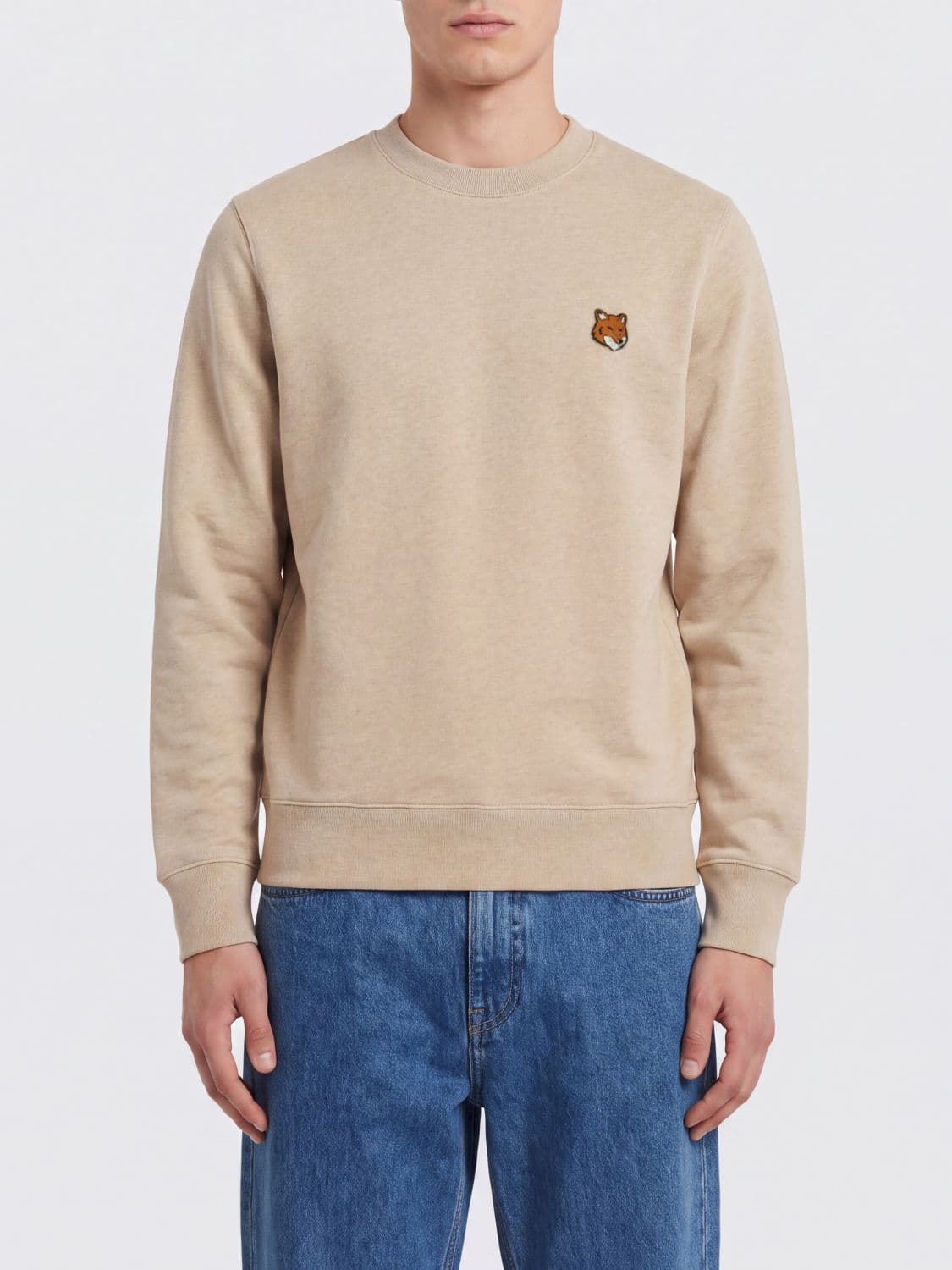 Maison Kitsuné Cotton Crewneck Sweatshirt with Applied Logo on the Chest