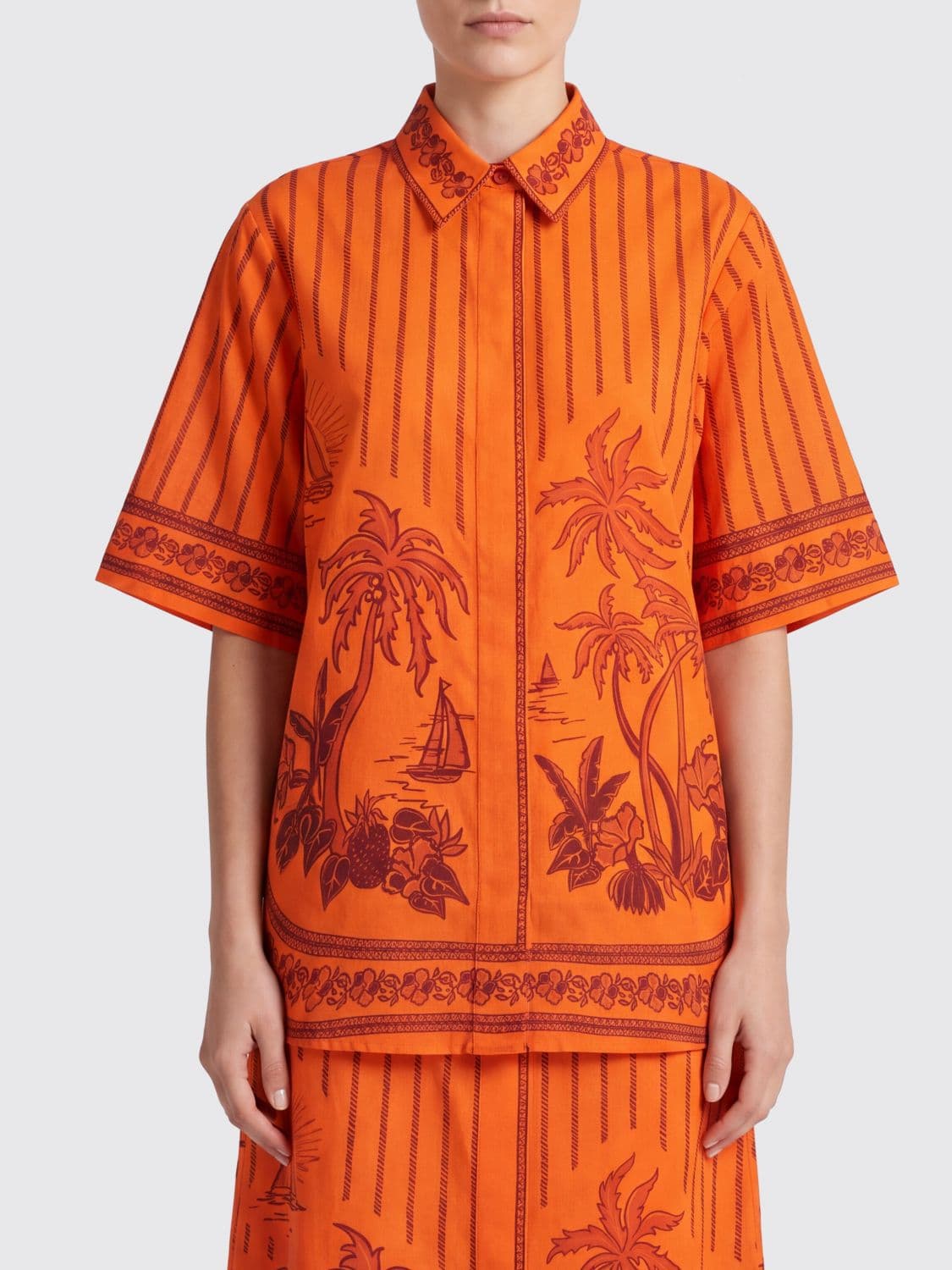 Alemais Boathouse Printed Cotton Voile Short-Sleeve Shirt