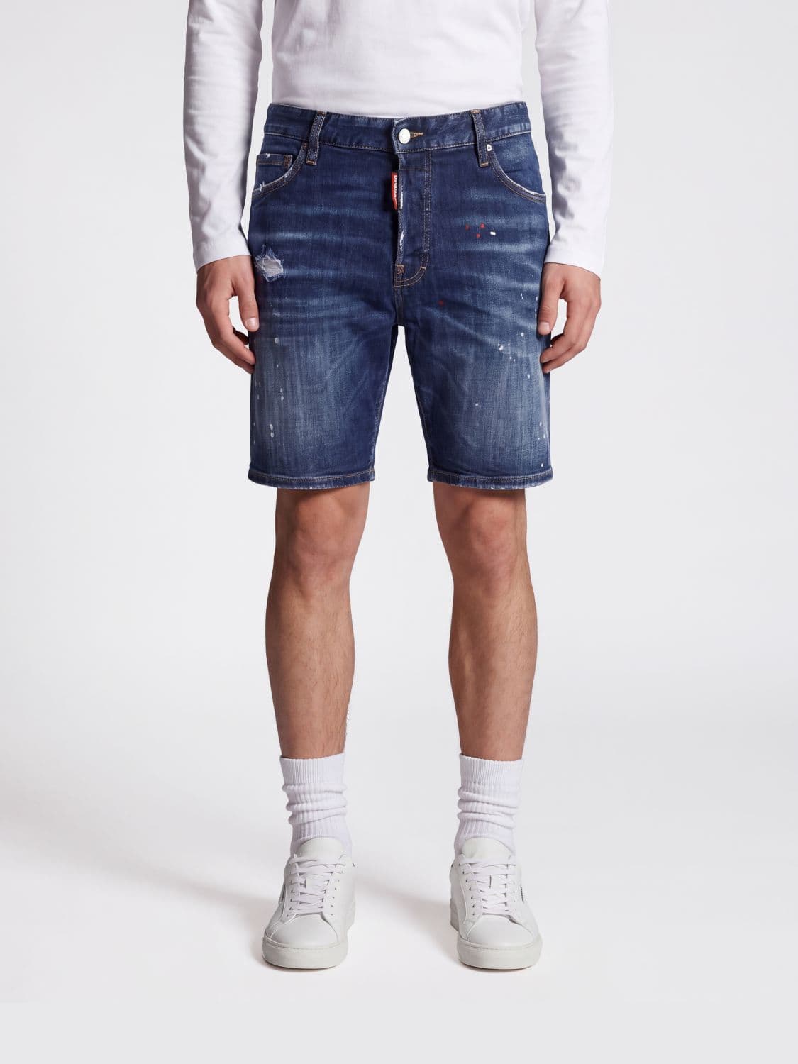 Dsquared2 Five-Pocket Worn-Out Cotton Denim Shorts