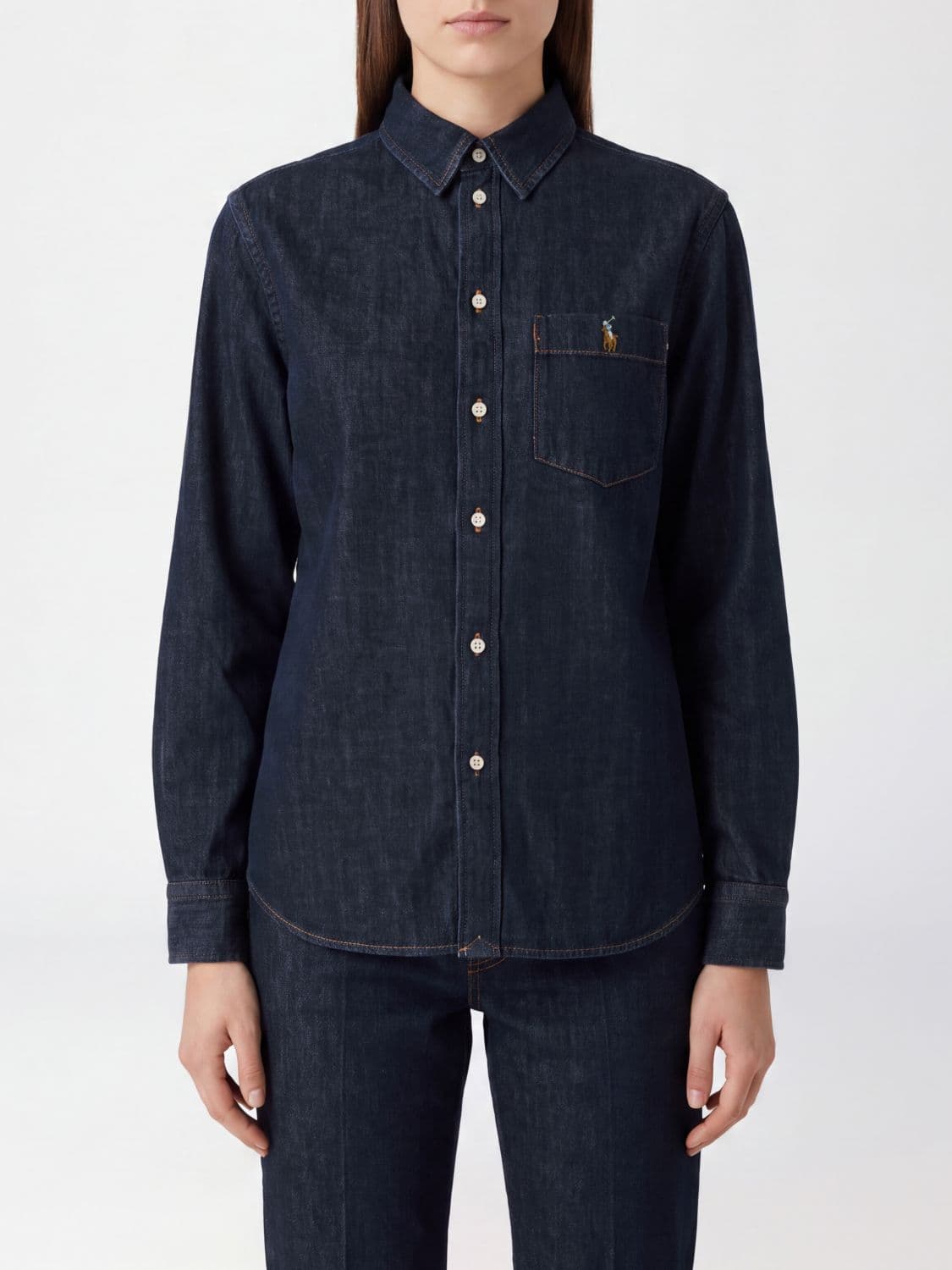 Polo Ralph Lauren Slim Fit Cotton Denim Shirt with Embroidered Pony Logo