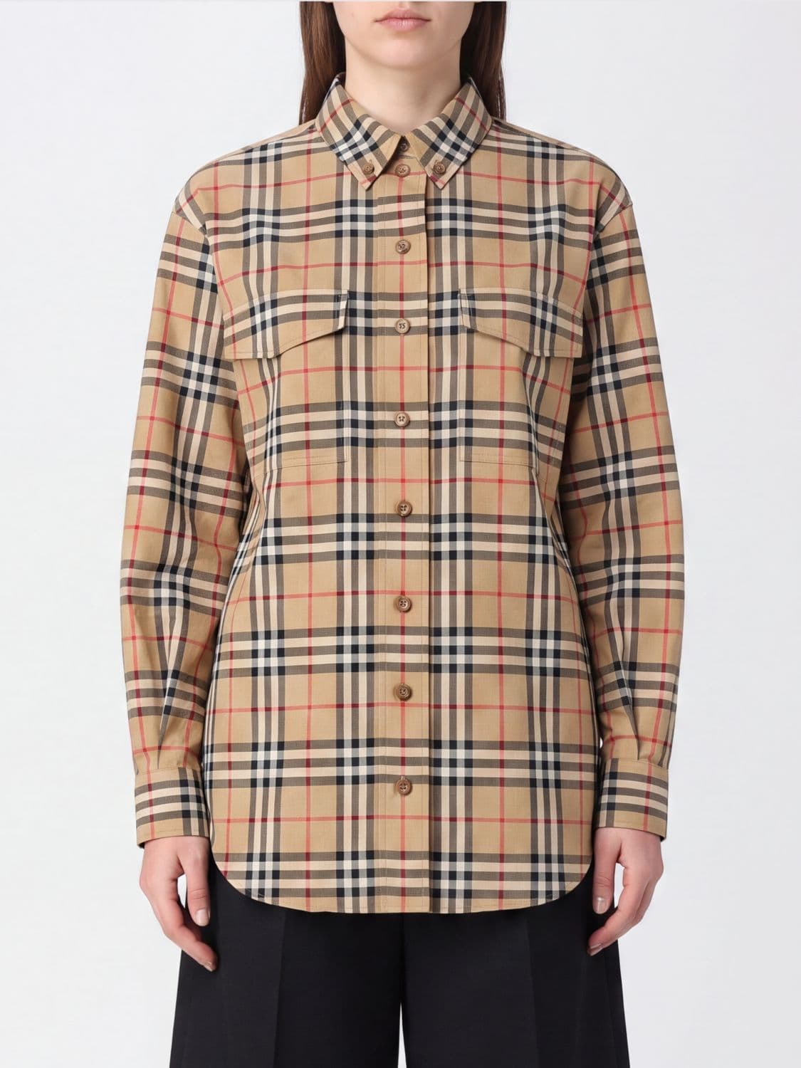 Burberry Vintage Check Stretch Cotton Shirt with Button-Down Collar