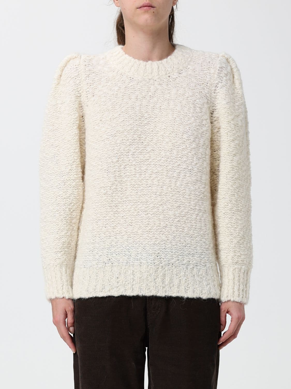 Isabel Marant Virgin Wool Crewneck Jumper with Ruched Shoulders