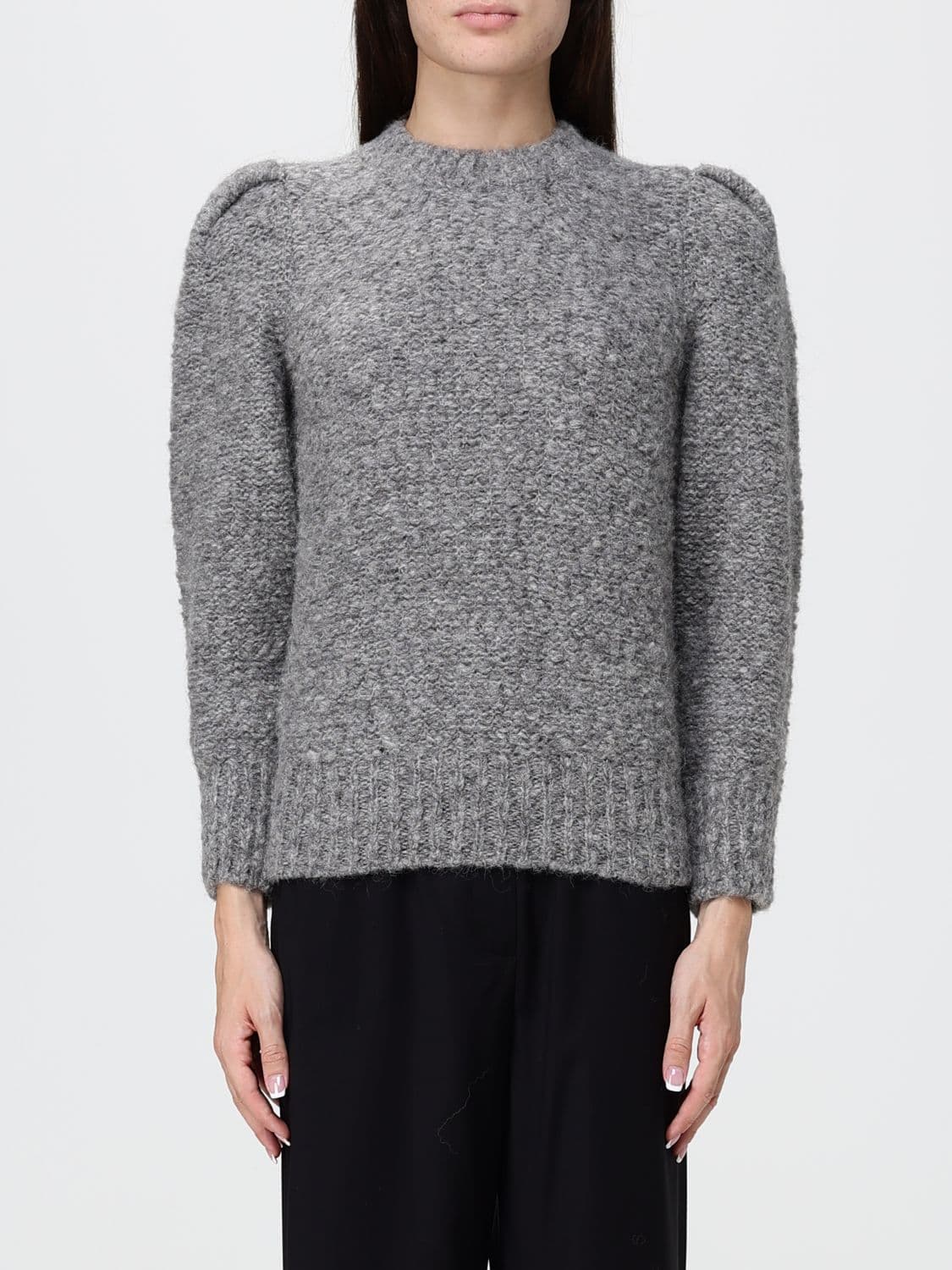 Isabel Marant Virgin Wool Crewneck Jumper with Ruched Shoulders