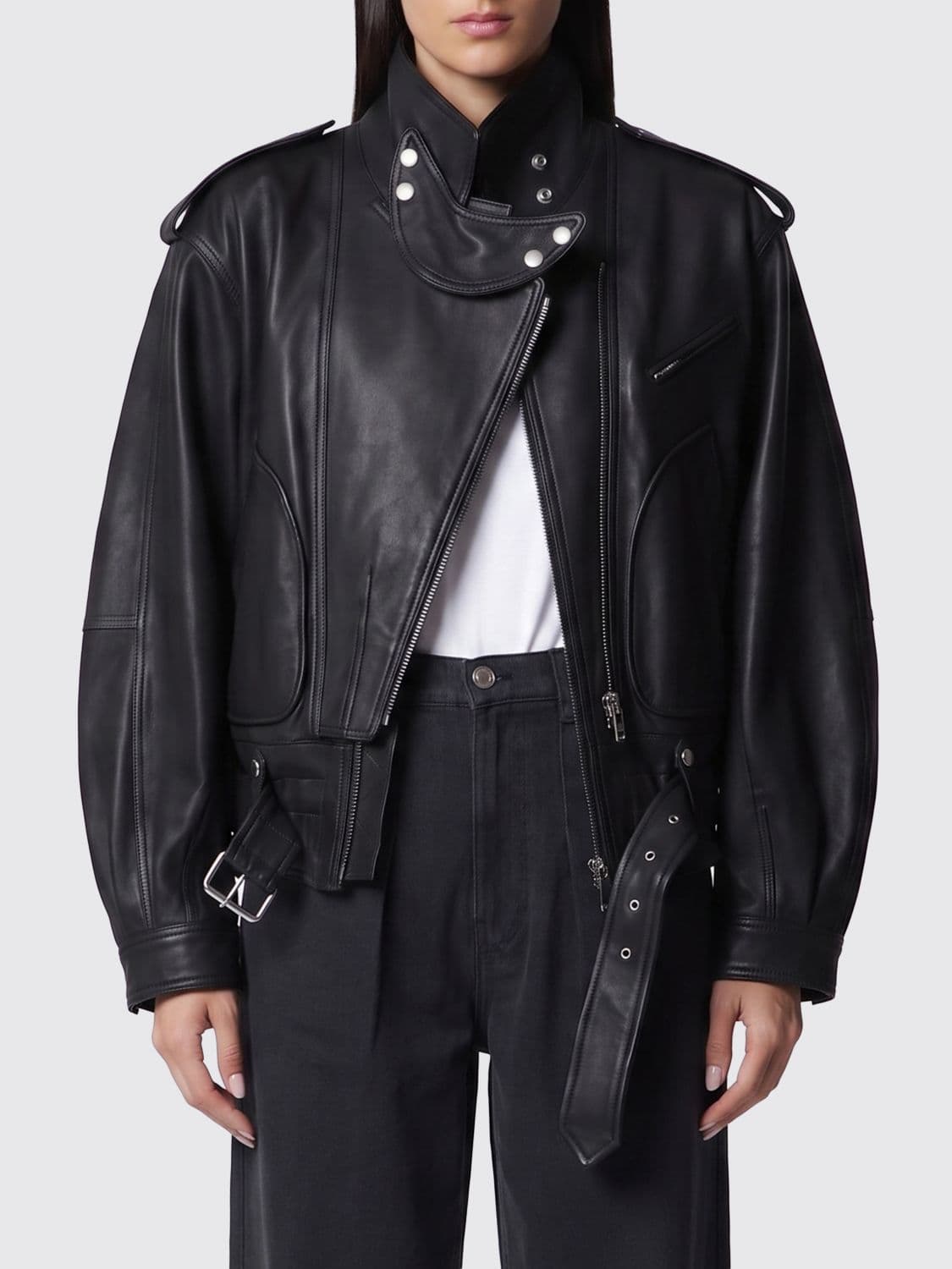 Isabel Marant Farza Relaxed Fit Lambskin Biker Jacket · 38