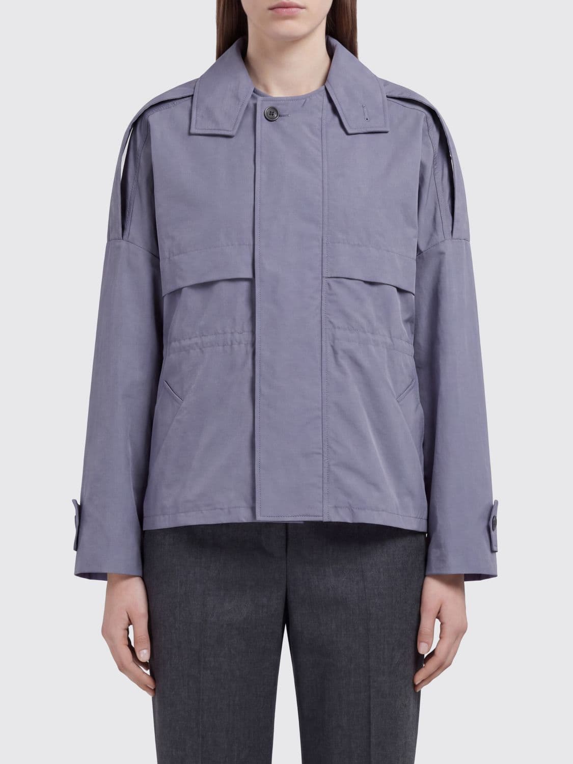 Marni Relaxed Fit Short Trench Coat in Stretch Technical Fabric · 40