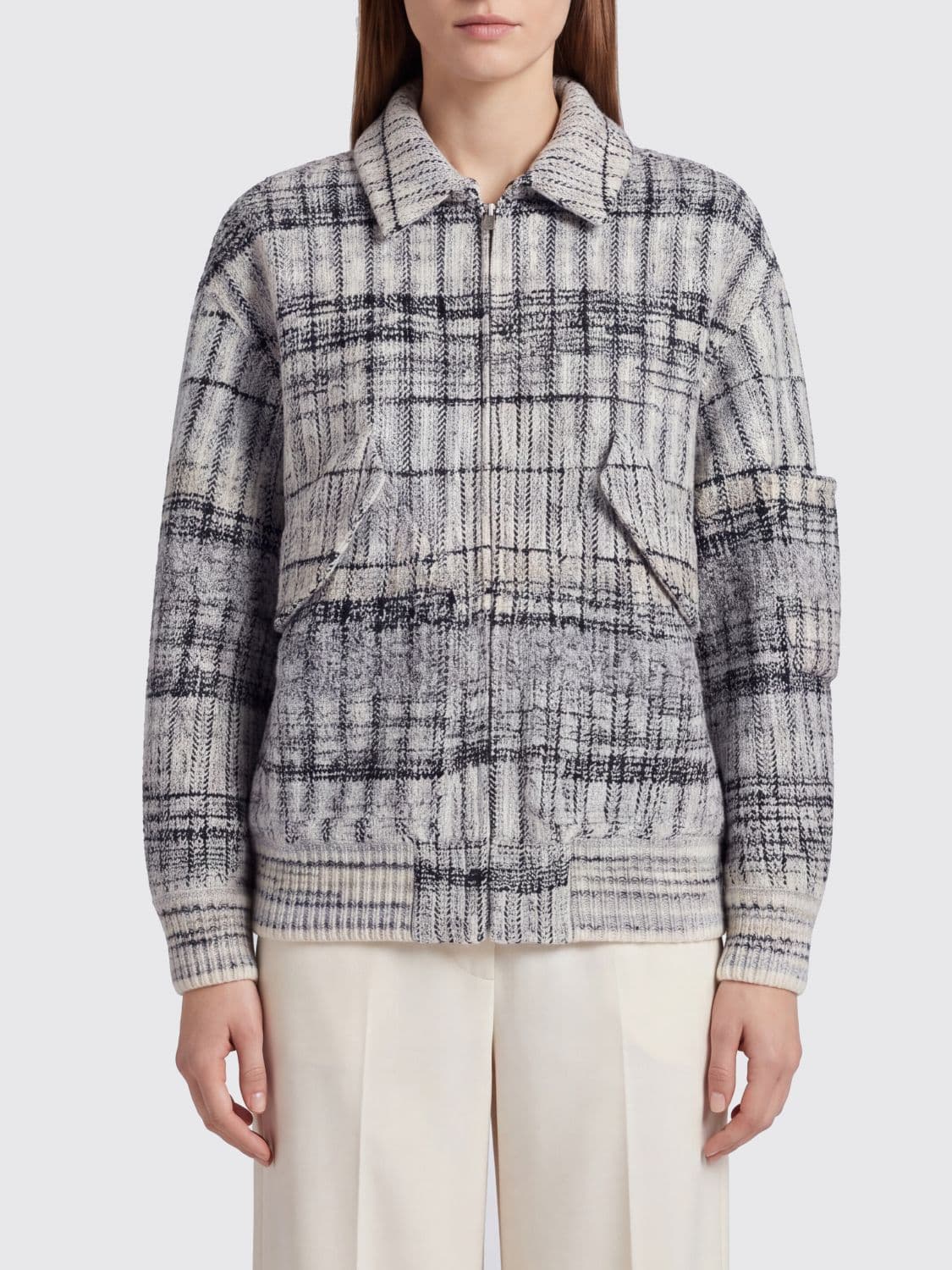 Missoni Wool Knit Bomber Jacket with Abstract Pattern and Zip Closure