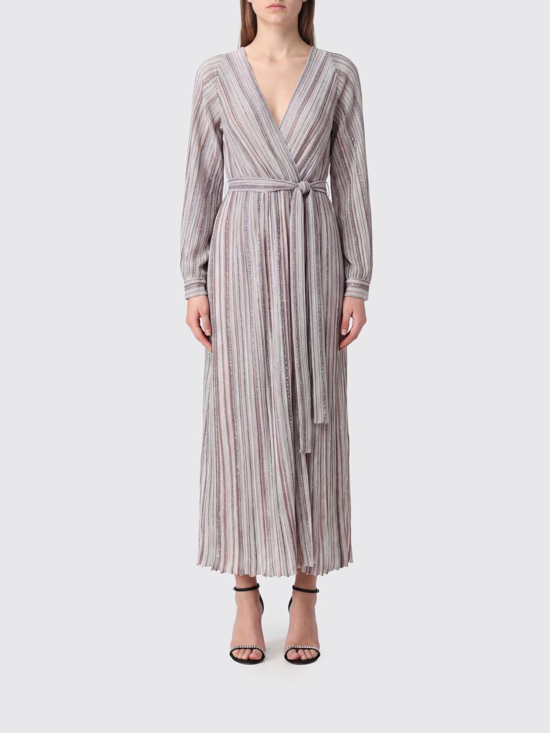 Missoni Long Multicolor Striped Lurex Cardigan with Waist Belt