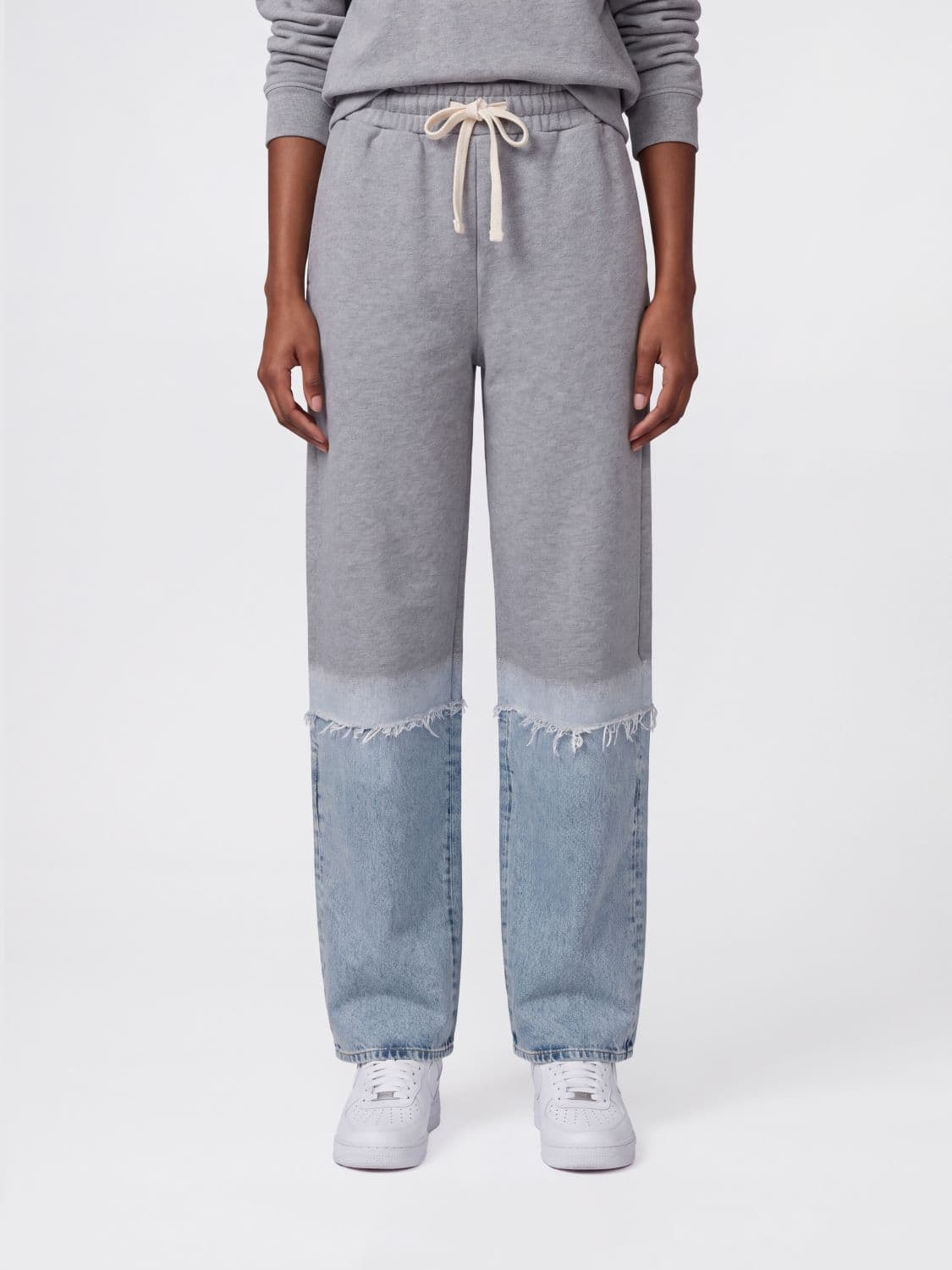 Haikure Cotton Denim Jogging Trousers with Abstract Bicolour Pattern · M