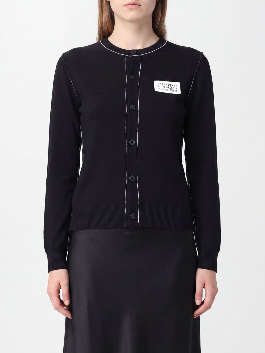Mm6 Maison Margiela Slim Fit Wool Cardigan with Contrast Stitching