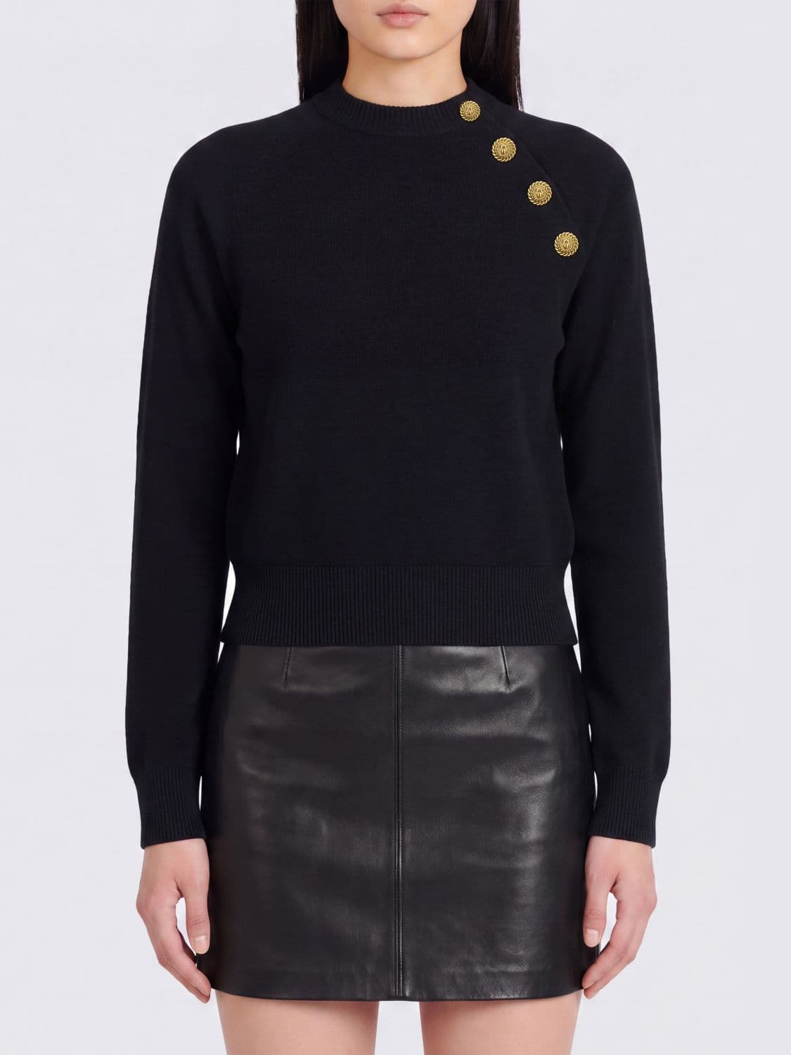 Balmain Cashmere and Virgin Wool Blend Crewneck Jumper with Long Sleeves