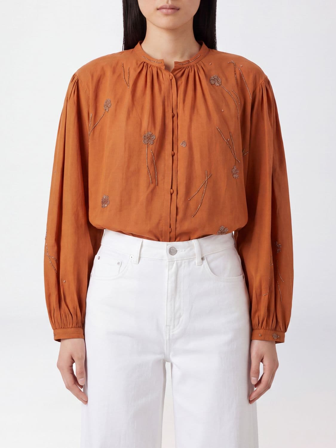 Forte Forte Cotton and Silk Blouse with Floral Embroidery and Rhinestone Appliqués