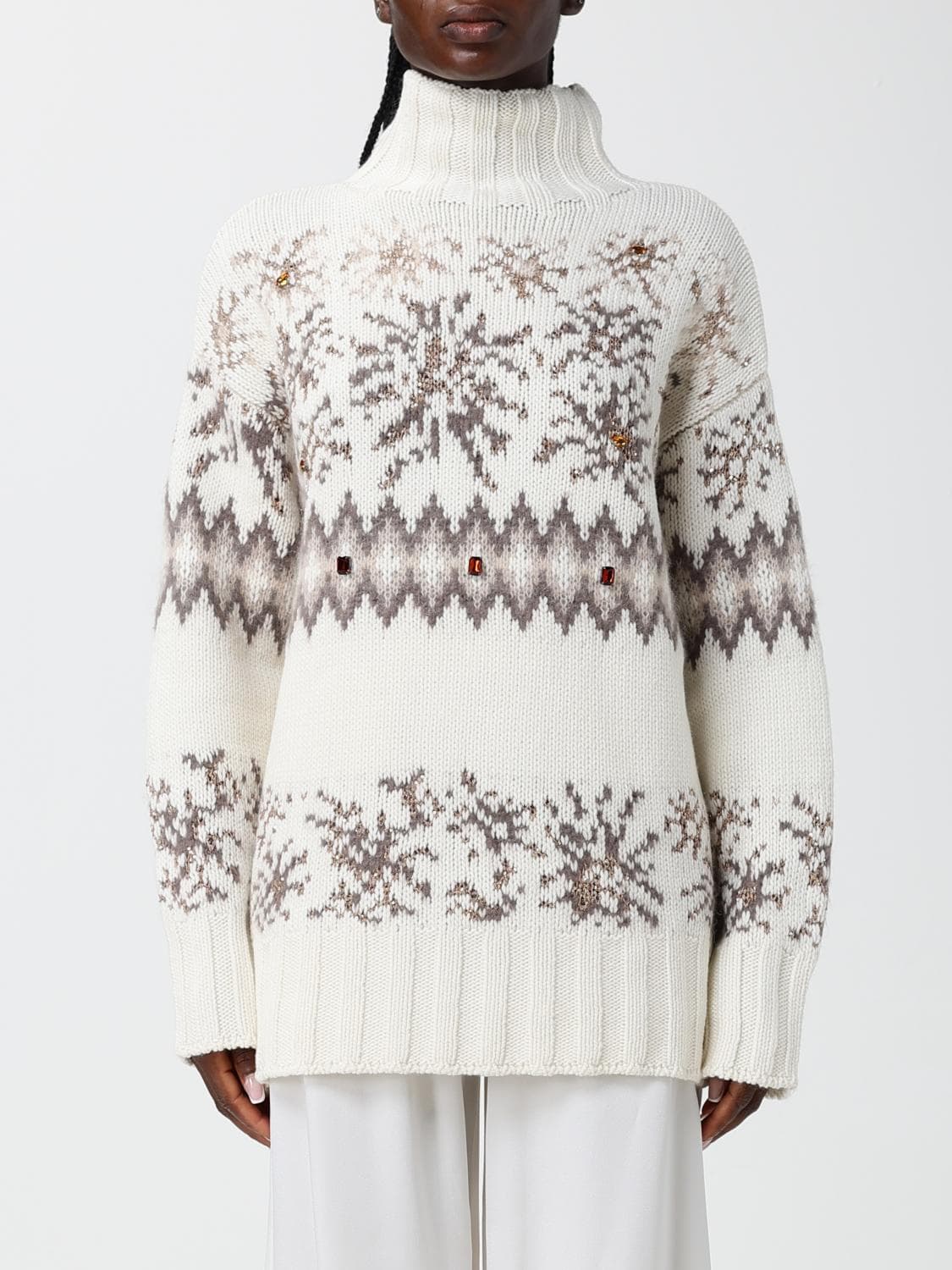 Fabiana Filippi Jacquard Wool, Silk and Cashmere Roll Neck Jumper