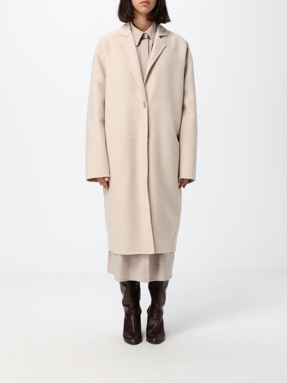 Fabiana Filippi Long Single-Breasted Virgin Wool Coat with a Relaxed Fit