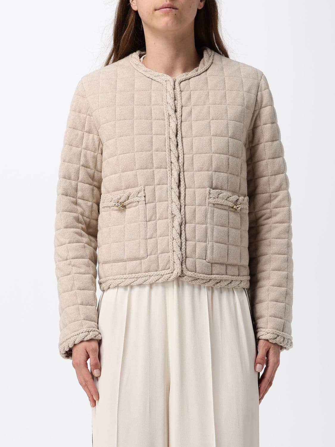 Fabiana Filippi Short Down Jacket in Wool and Cashmere with Crochet Details