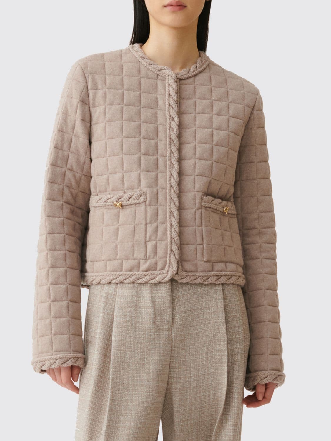 Fabiana Filippi Short Down Jacket in Wool and Cashmere with Crochet Details
