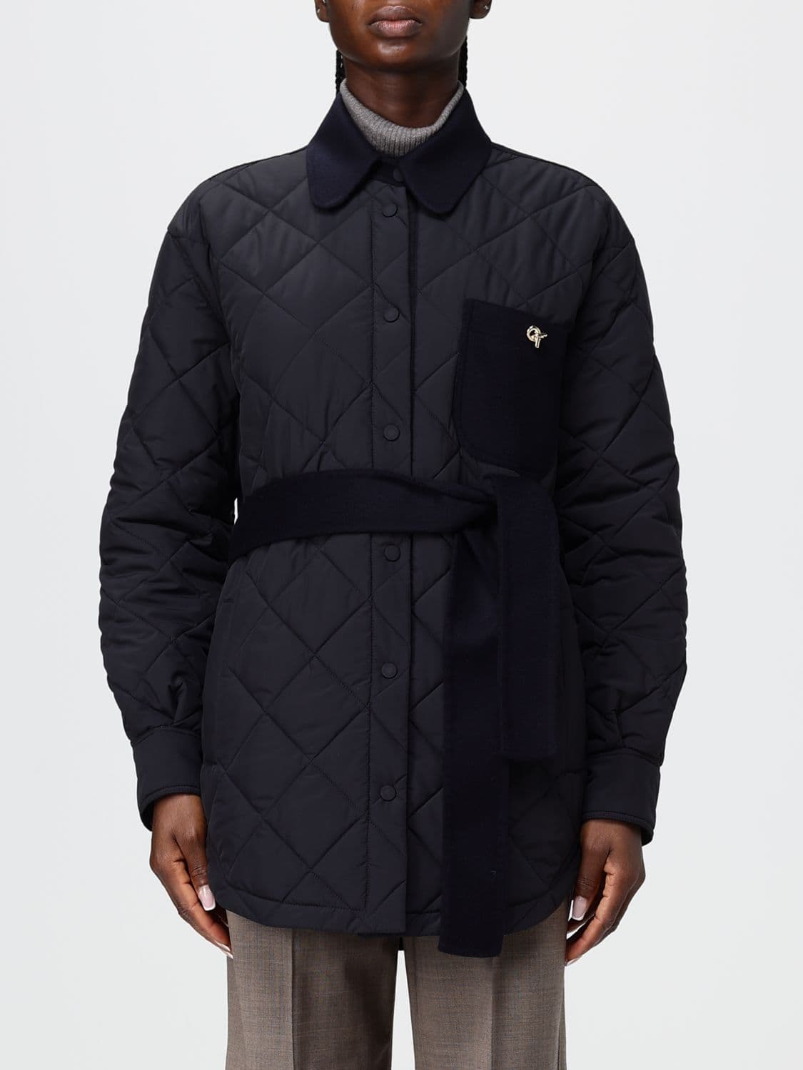Fabiana Filippi Quilted Polyester Shirt Jacket with Waist Belt