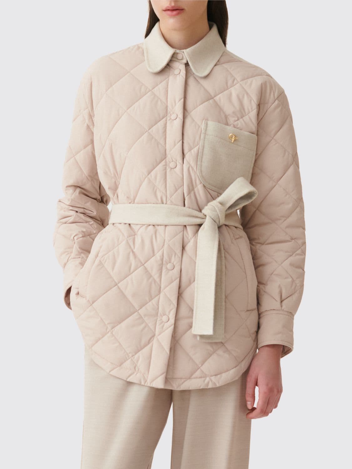 Fabiana Filippi Quilted Polyester Shirt Jacket with Waist Belt