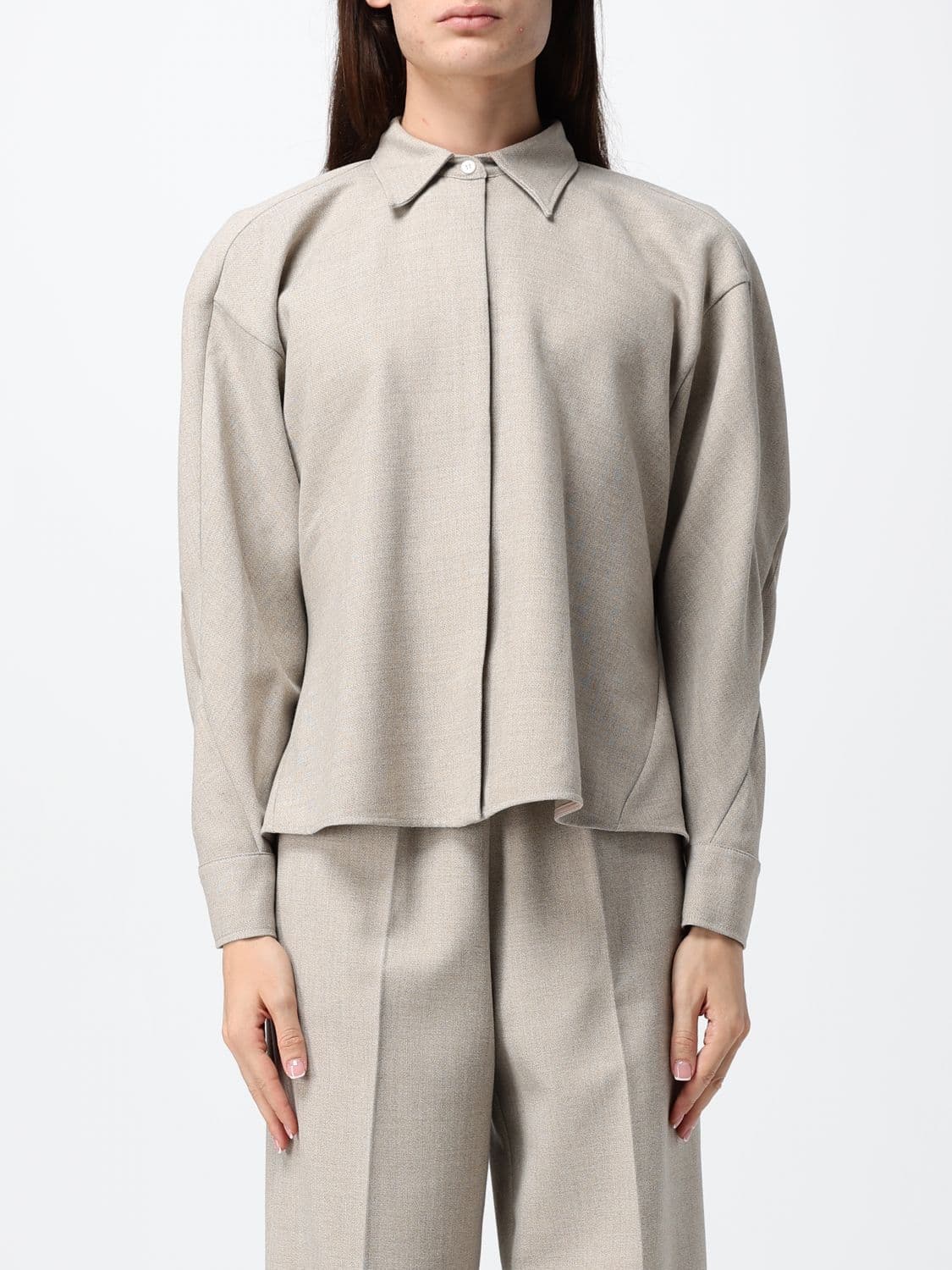Fabiana Filippi Relaxed Fit Wool Blend Shirt with Concealed Closure