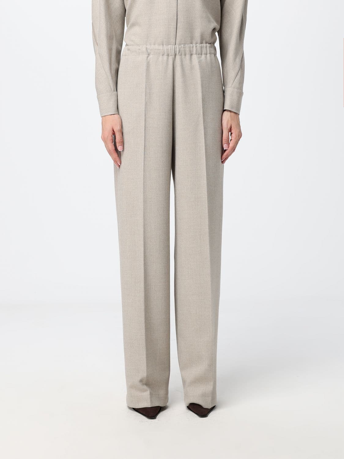 Fabiana Filippi High-Waisted Wool Blend Palazzo Trousers with Jewel Detail