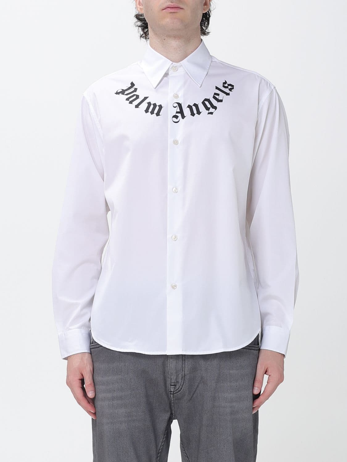 Palm Angels Long-Sleeved Cotton Shirt with Contrast Logo