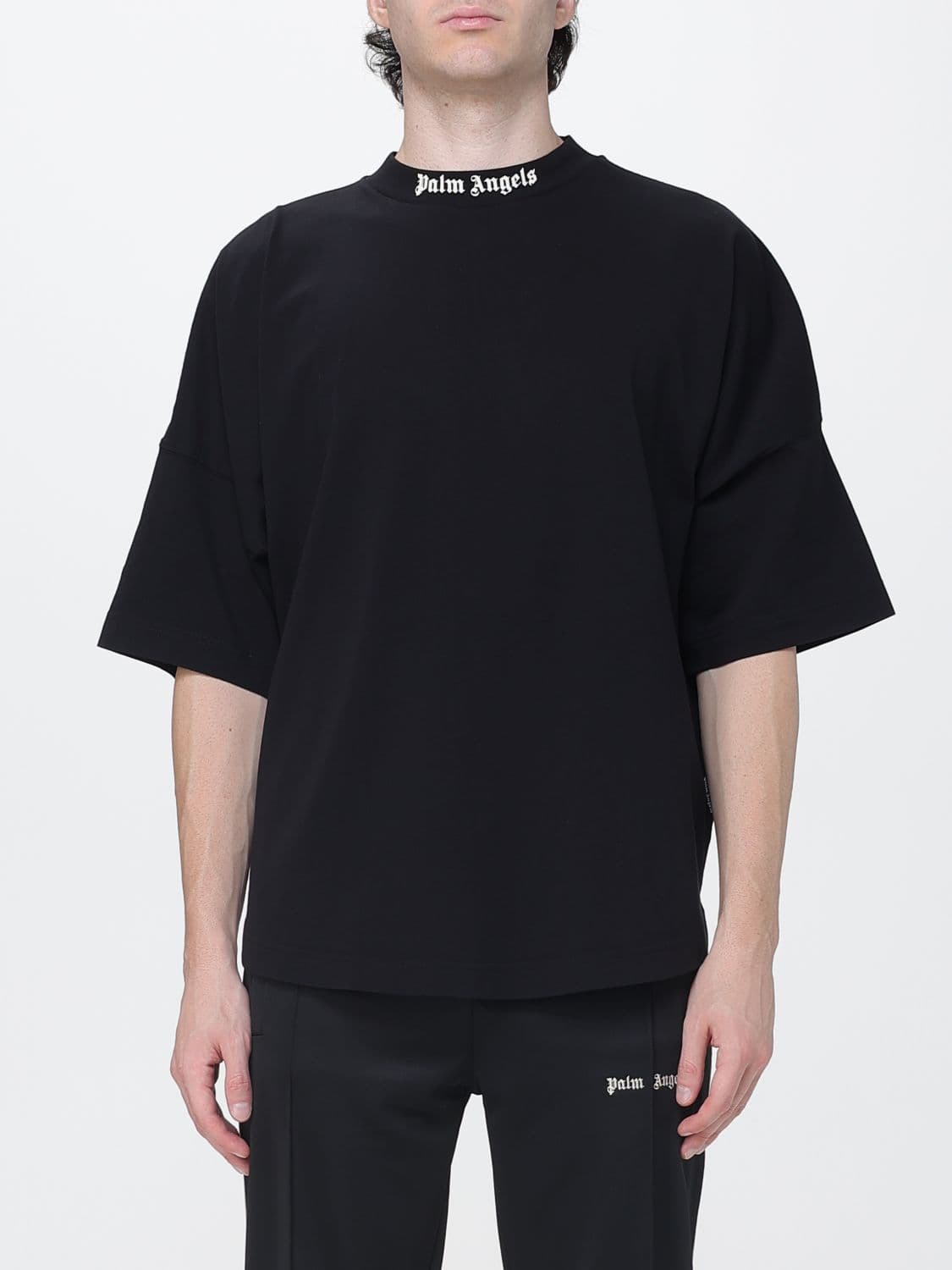 Palm Angels Relaxed Fit Cotton T-Shirt with Logo and Dropped Shoulders