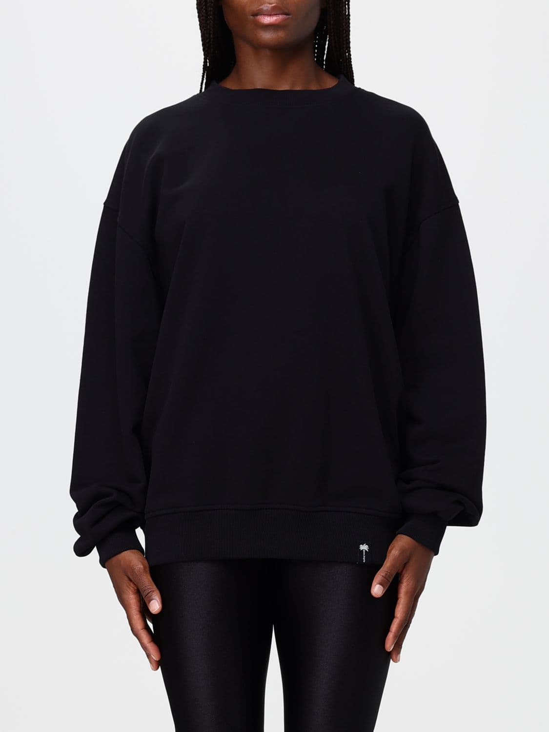 Palm Angels Crewneck Jumper in Black Cotton with Contrast Logo
