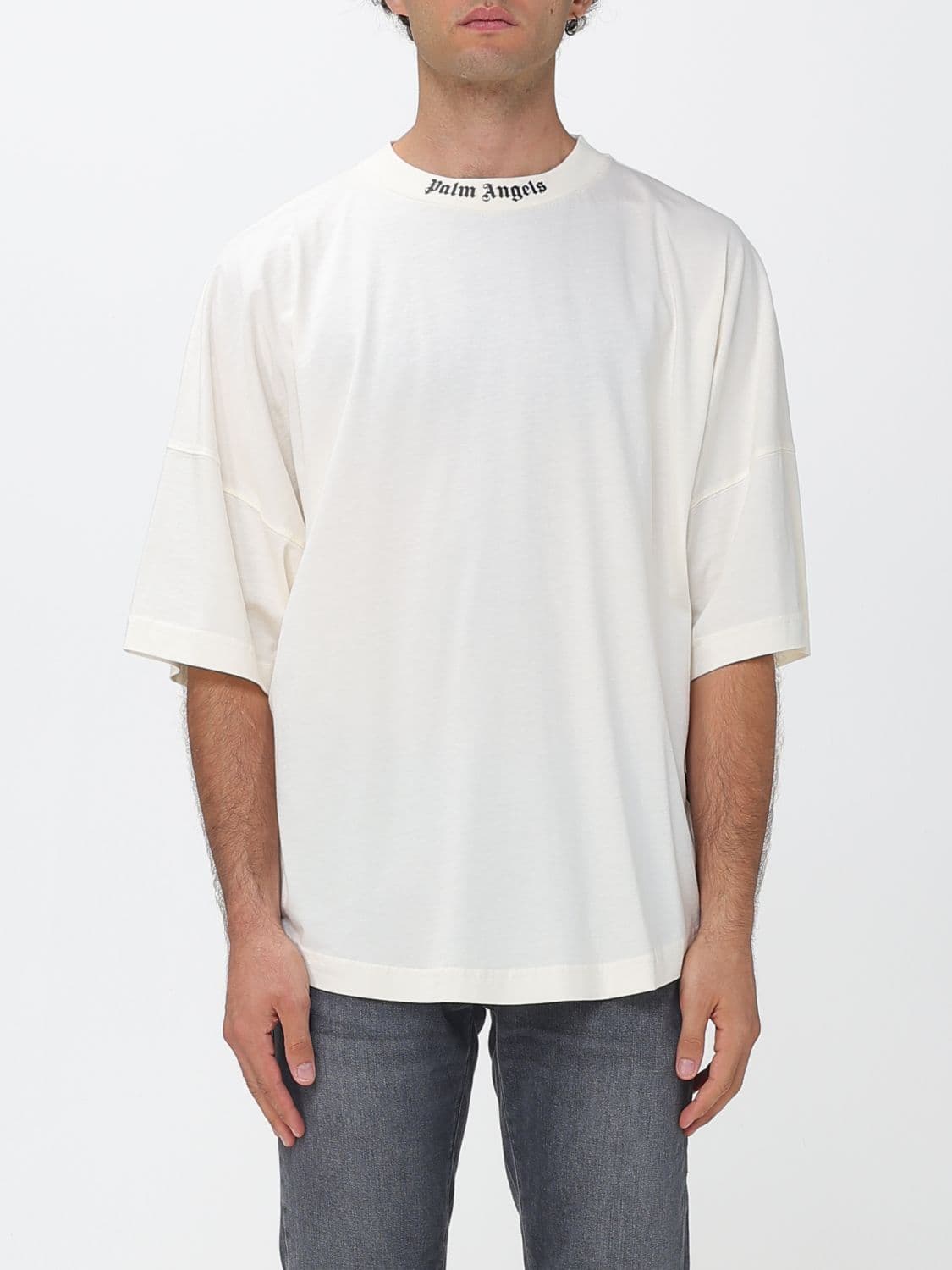 Palm Angels Relaxed Fit Cotton T-Shirt with Logo and Dropped Shoulders